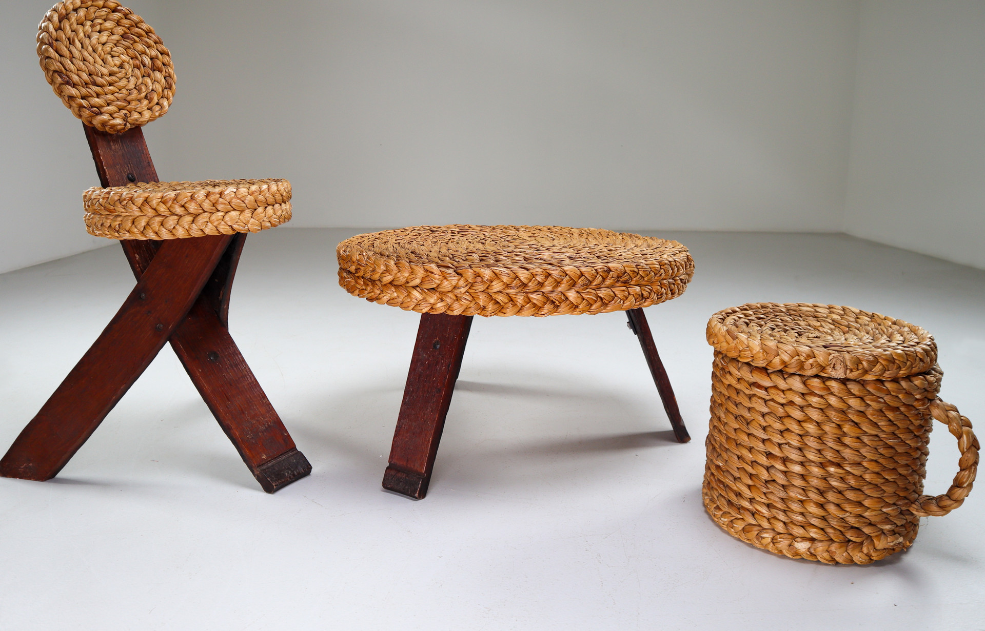 Adrian & Frida Audoux-Minet table, chair and stool, France 1960 Mid-20th century