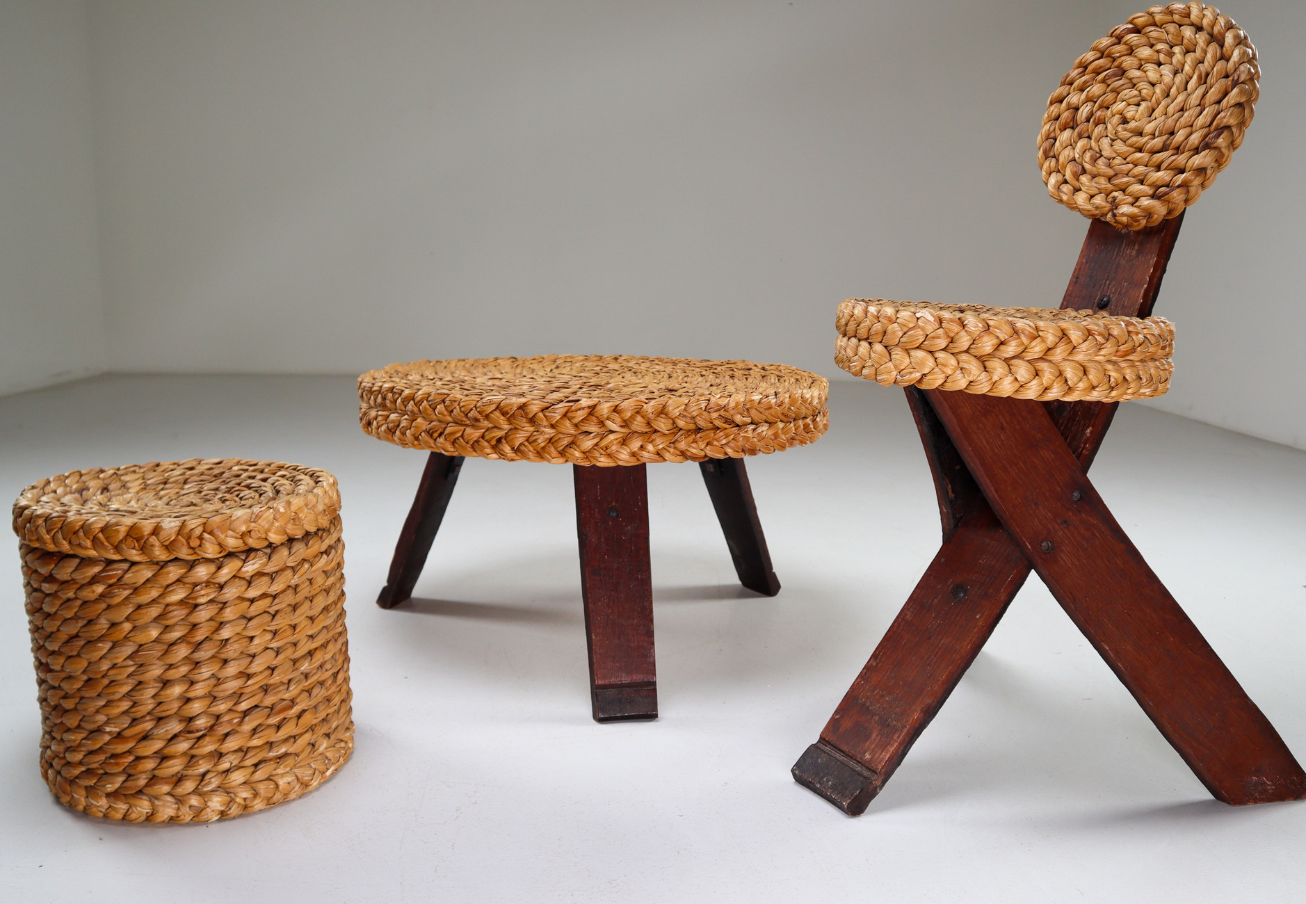 Adrian & Frida Audoux-Minet table, chair and stool, France 1960 Mid-20th century