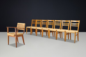 Adrien Audoux & Frida Minet for Vibo Set of Eight French Hemp Rope Dining Chairs Mid-20th century