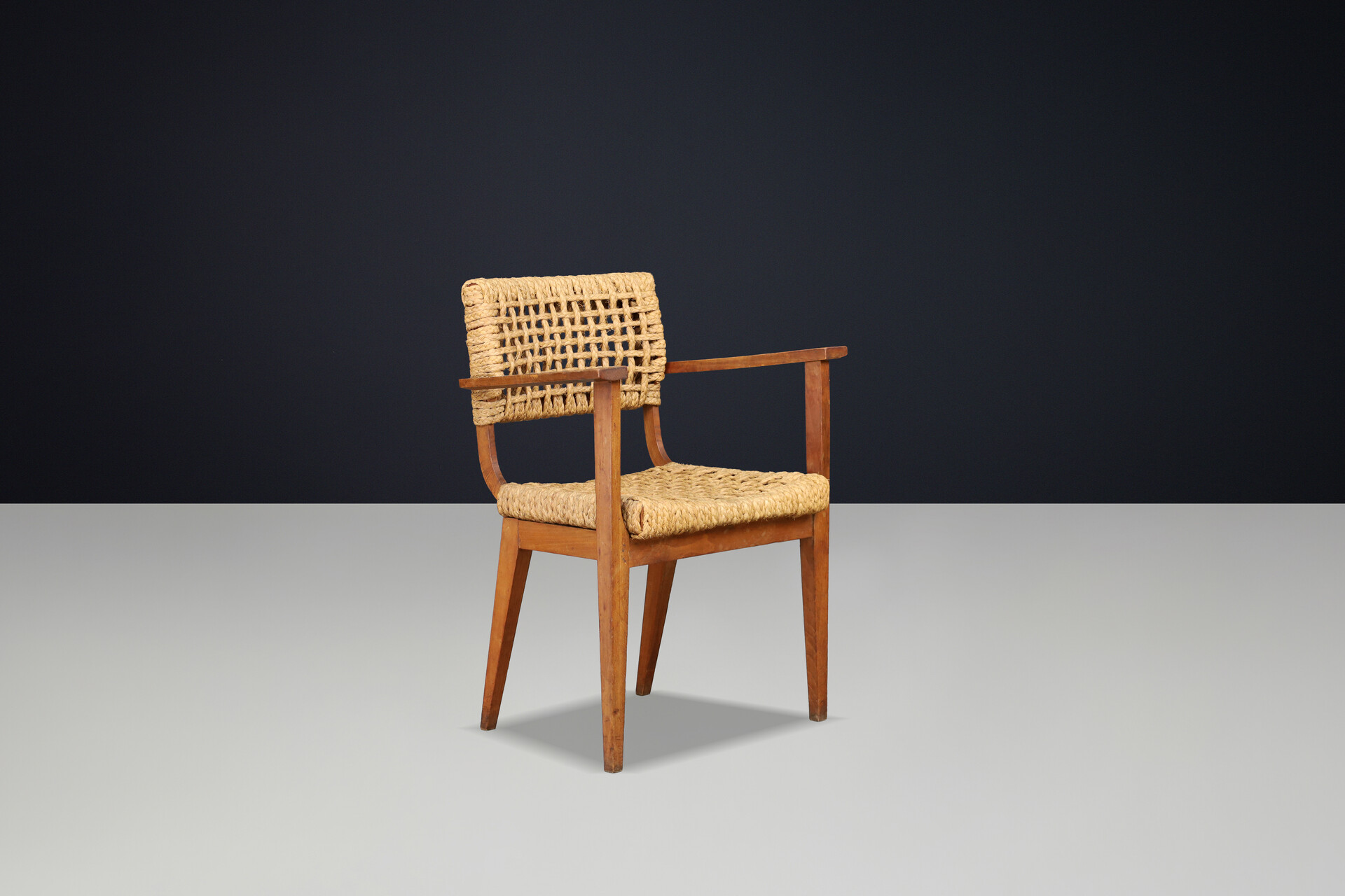 Adrien Audoux & Frida Minet for Vibo Set of Eight French Hemp Rope Dining Chairs Mid-20th century