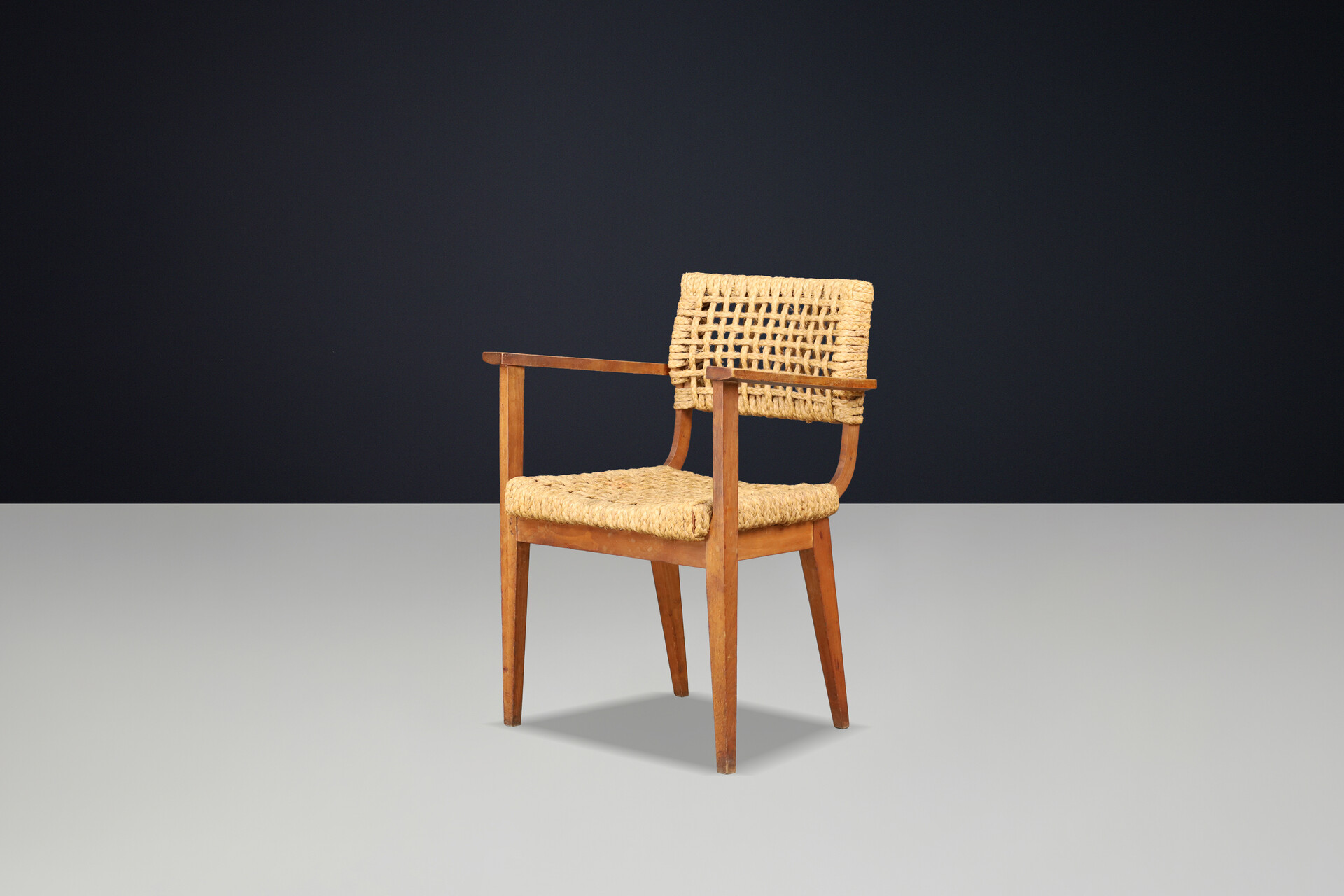 Adrien Audoux & Frida Minet for Vibo Set of Eight French Hemp Rope Dining Chairs Mid-20th century