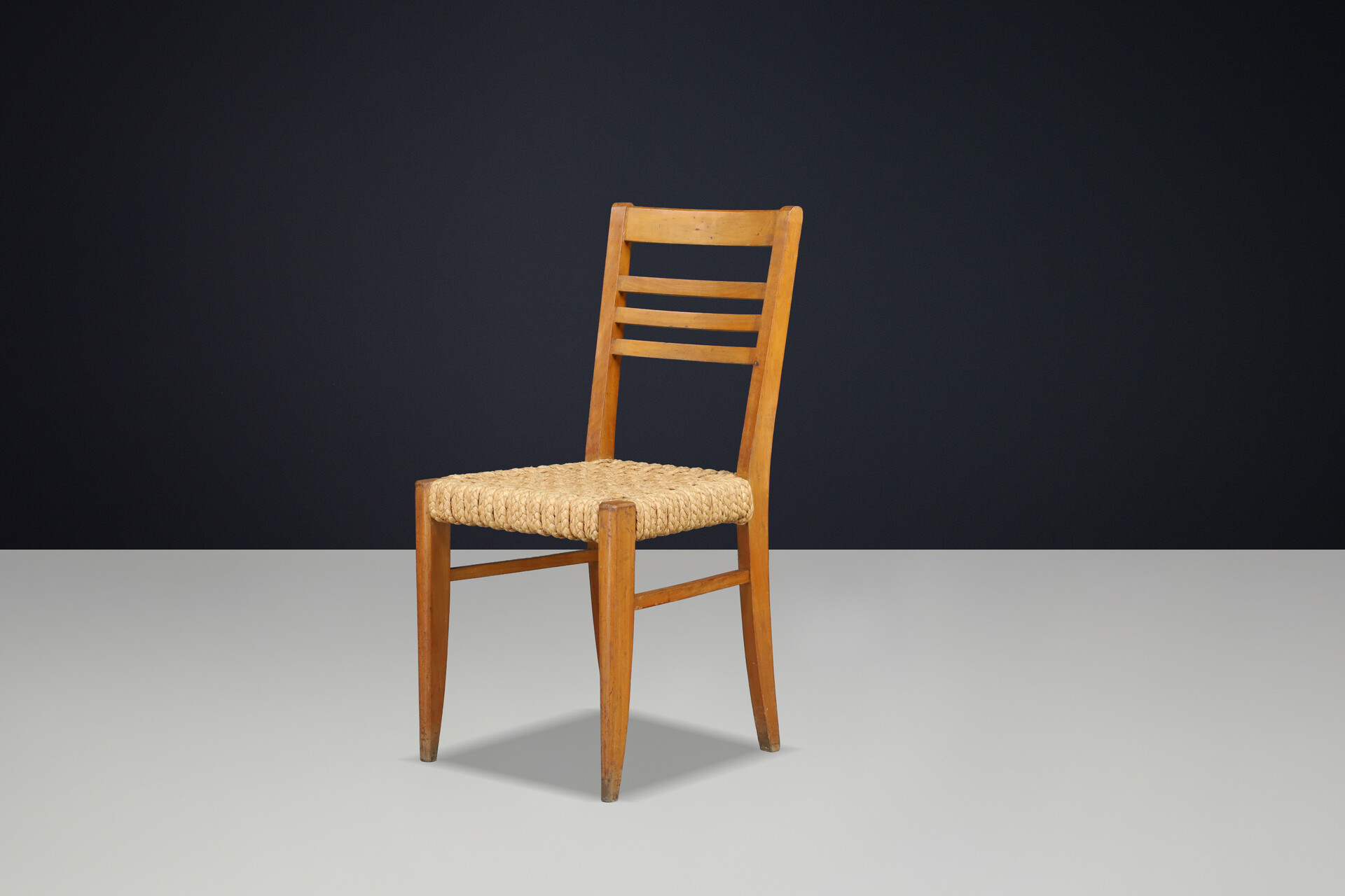 Adrien Audoux & Frida Minet for Vibo Set of Eight French Hemp Rope Dining Chairs Mid-20th century