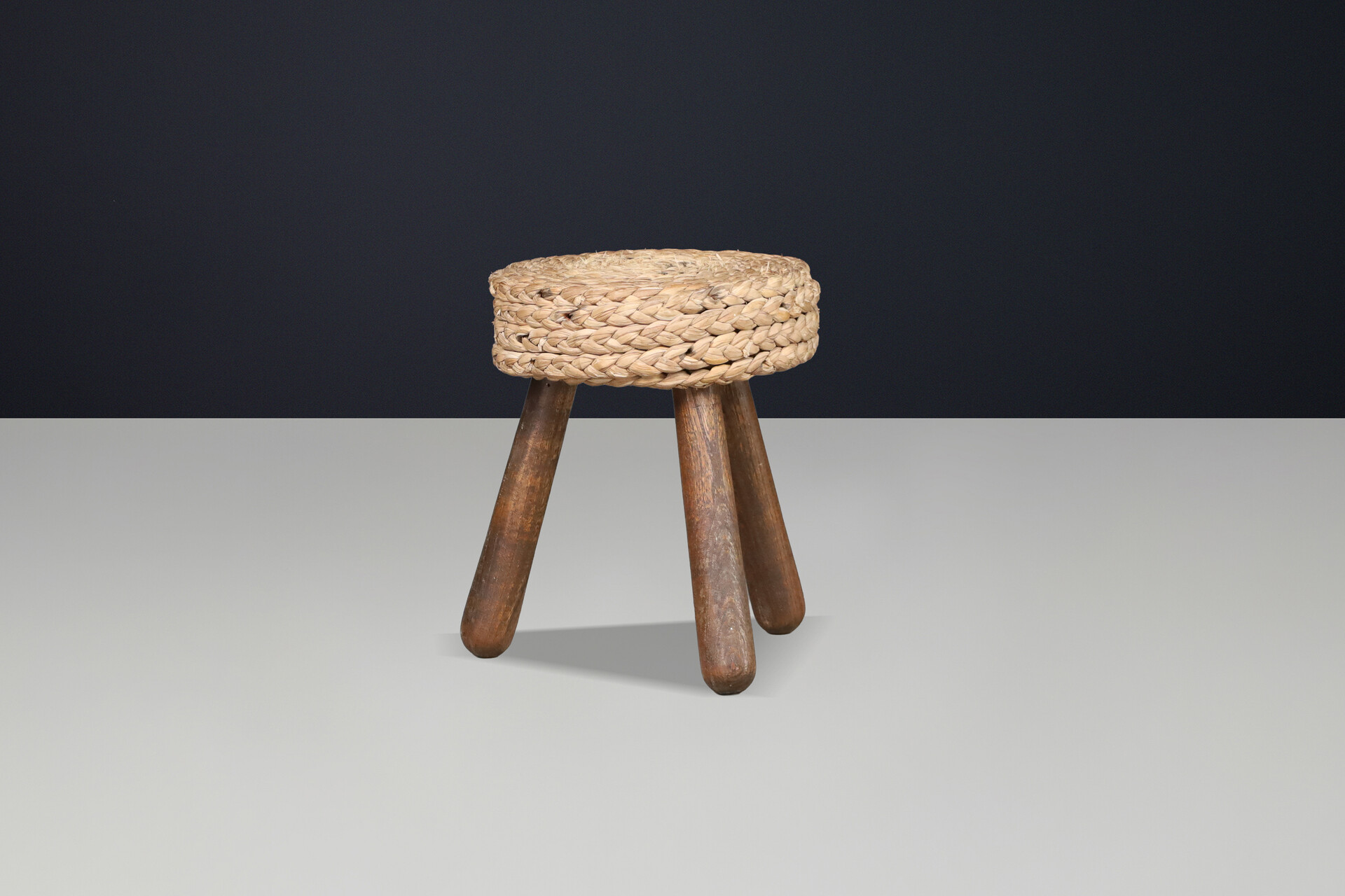 Adrien Audoux & Frida Minet Rope and Beech Stool, France 1950s Mid-20th century
