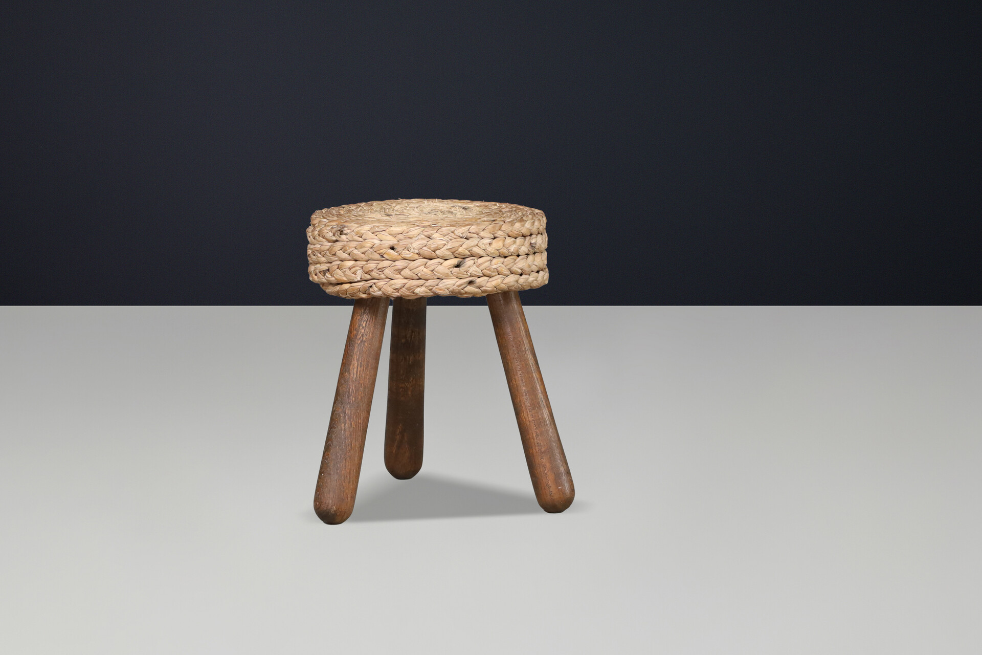 Adrien Audoux & Frida Minet Rope and Beech Stool, France 1950s Mid-20th century