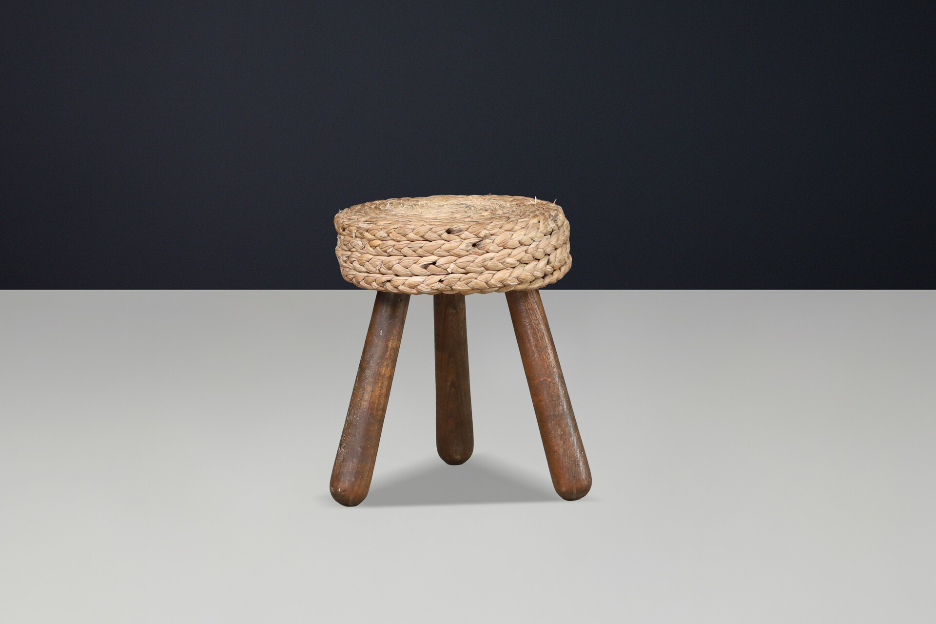 Adrien Audoux & Frida Minet Rope and Beech Stool, France 1950s Mid-20th century