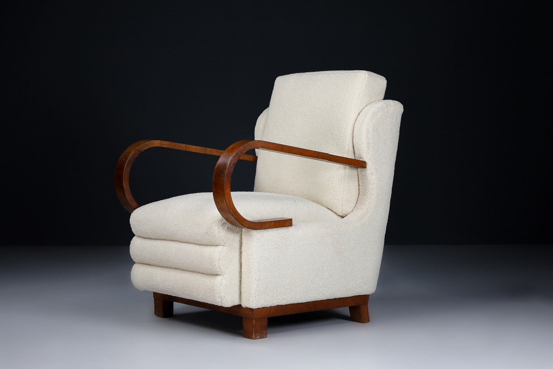 Antique Art-Deco Arm Chairs / Lounge Chairs With New Upholstered Teddy Fabric, Praque 1920s Early-20th century