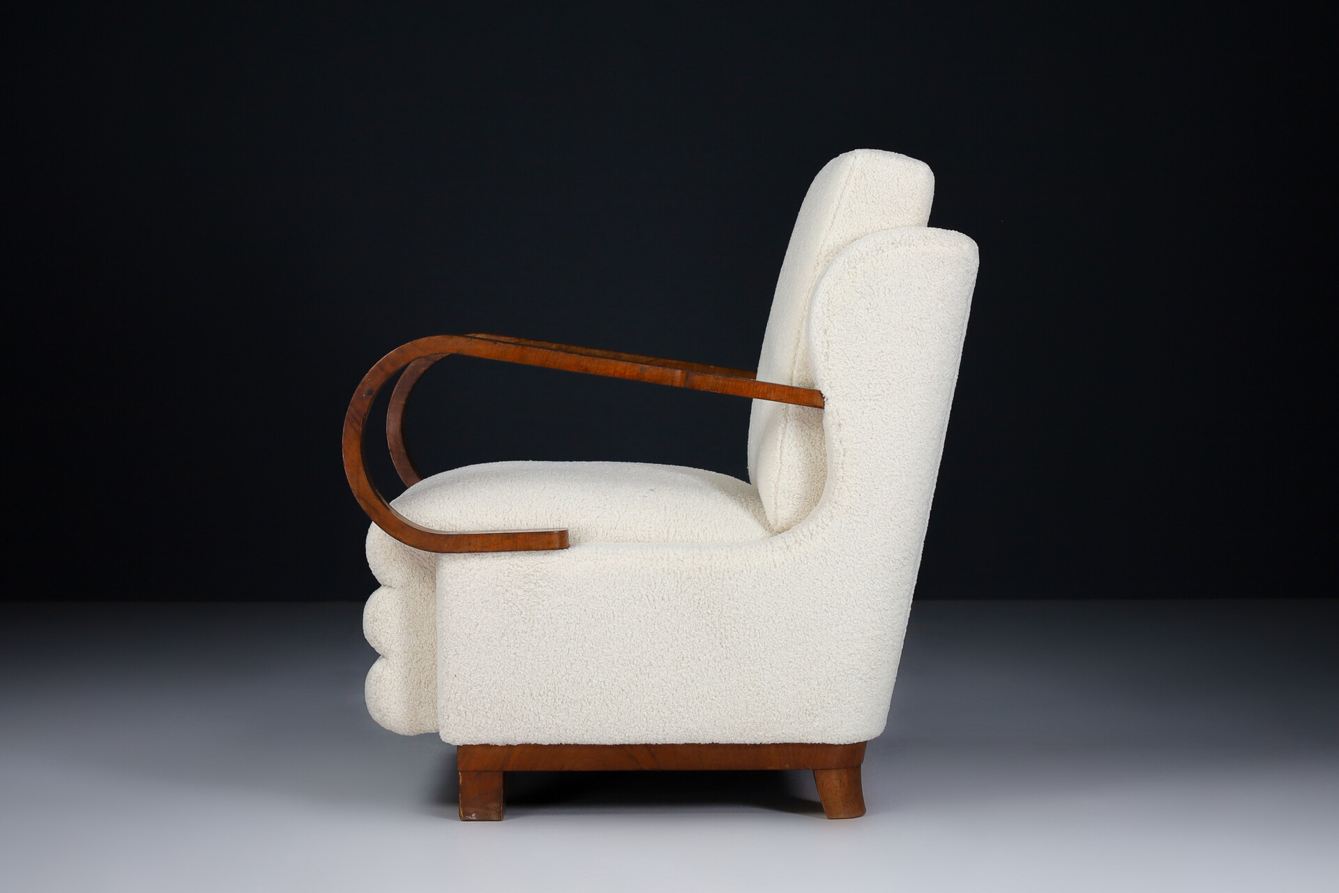 Antique Art-Deco Arm Chairs / Lounge Chairs With New Upholstered Teddy Fabric, Praque 1920s Early-20th century