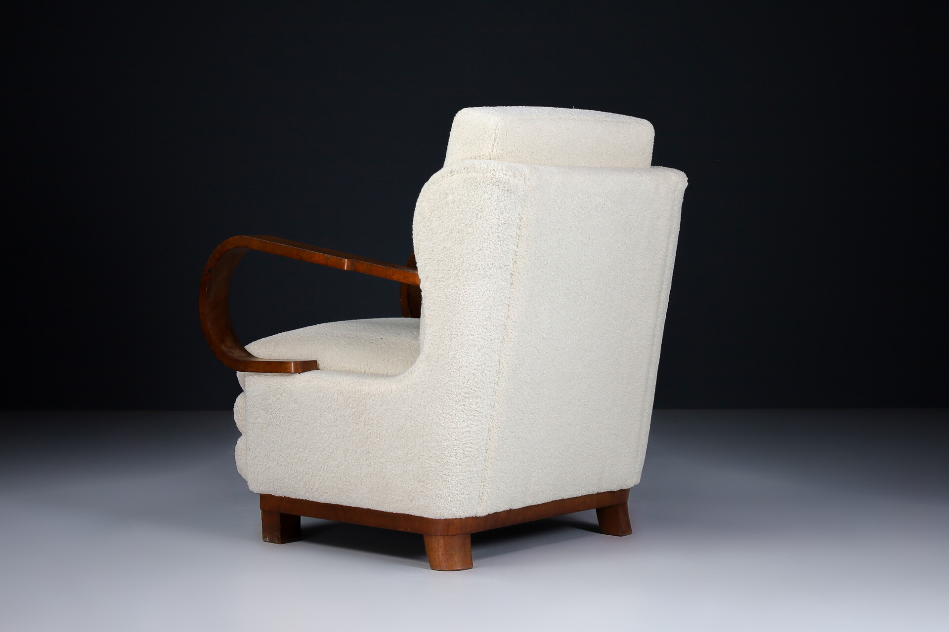 Antique Art-Deco Arm Chairs / Lounge Chairs With New Upholstered Teddy Fabric, Praque 1920s Early-20th century