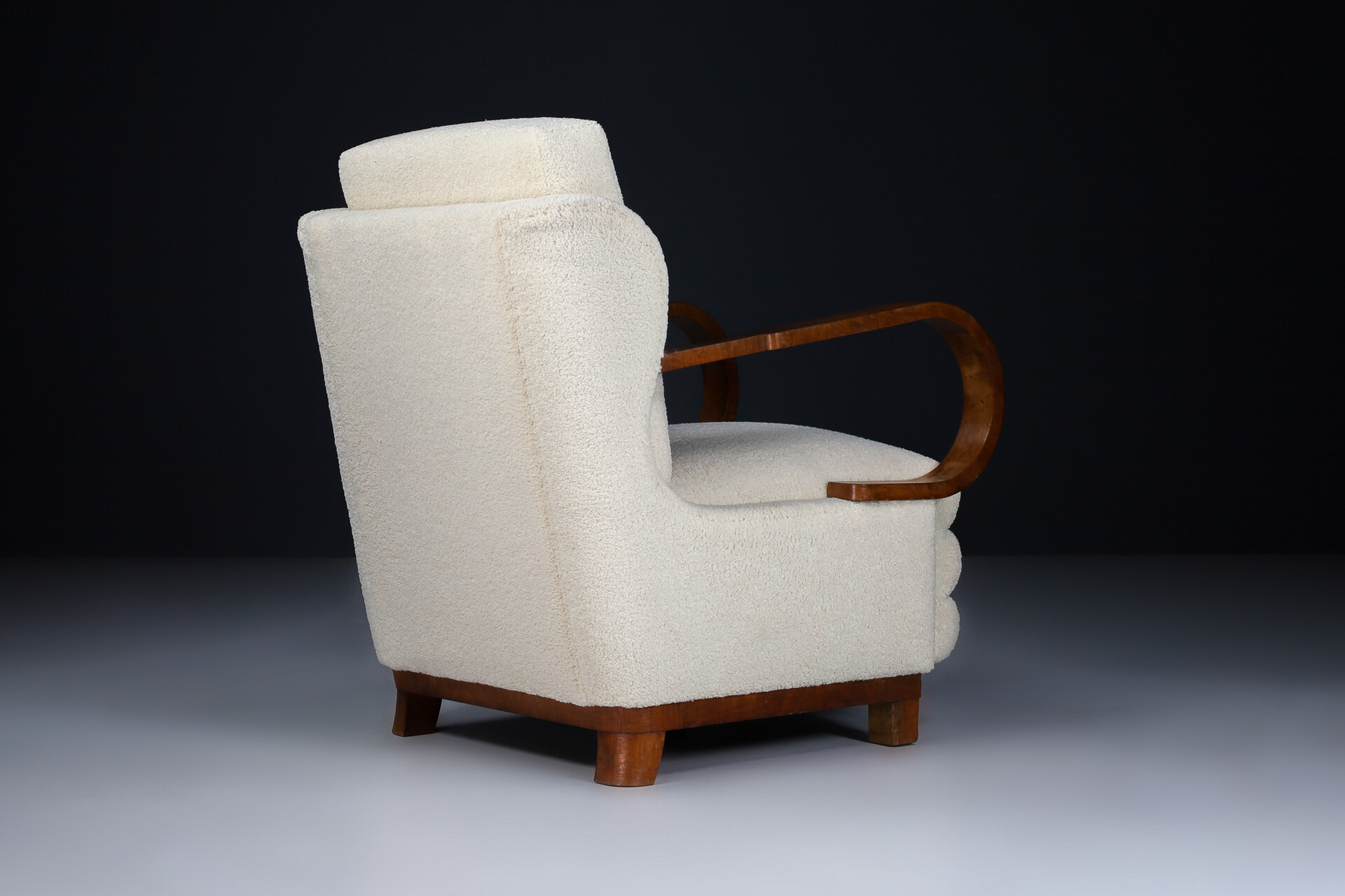 Antique Art-Deco Arm Chairs / Lounge Chairs With New Upholstered Teddy Fabric, Praque 1920s Early-20th century