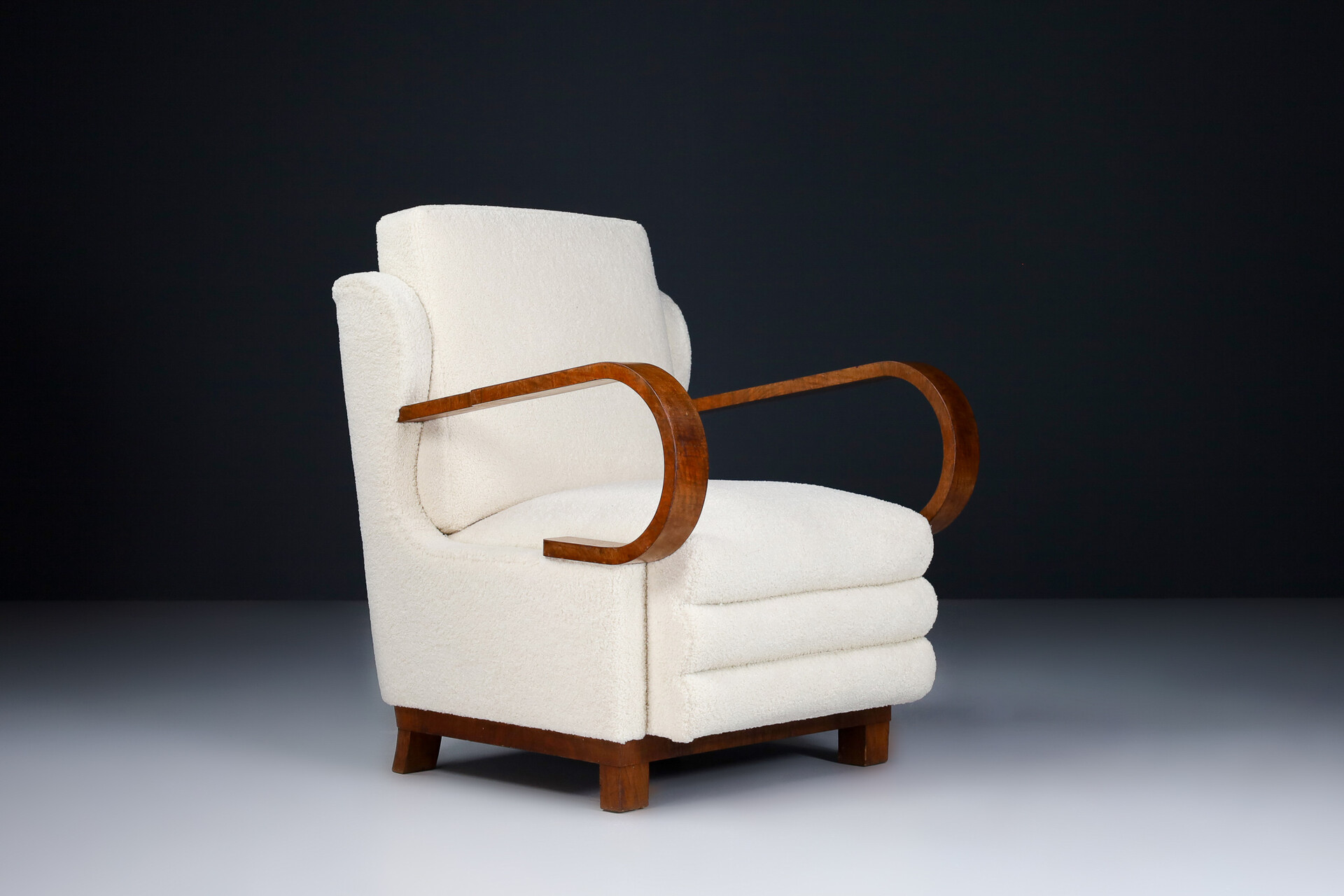Antique Art-Deco Arm Chairs / Lounge Chairs With New Upholstered Teddy Fabric, Praque 1920s Early-20th century