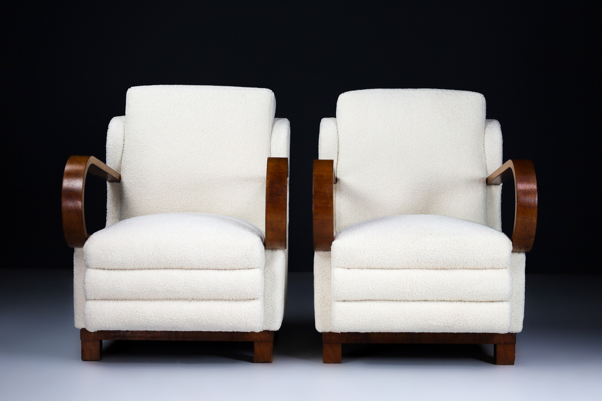 Antique Art-Deco Arm Chairs / Lounge Chairs With New Upholstered Teddy Fabric, Praque 1920s Early-20th century