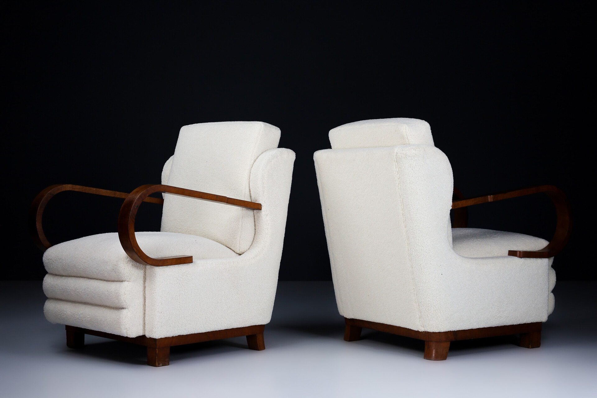 Antique Art-Deco Arm Chairs / Lounge Chairs With New Upholstered Teddy Fabric, Praque 1920s Early-20th century