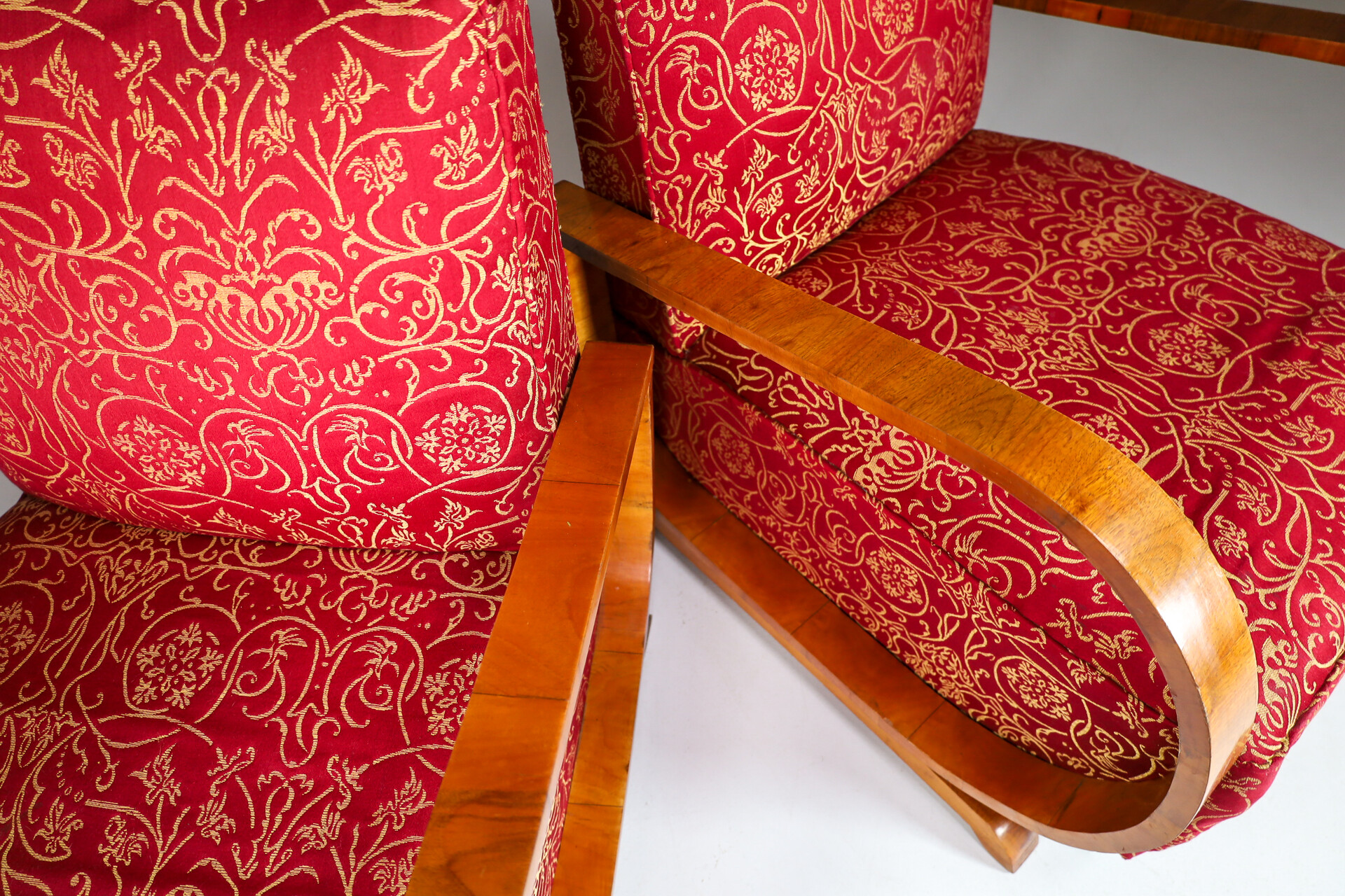 Antique / art deco Walnut armchairs in original fabric , Italiy 1930s Early-20th century