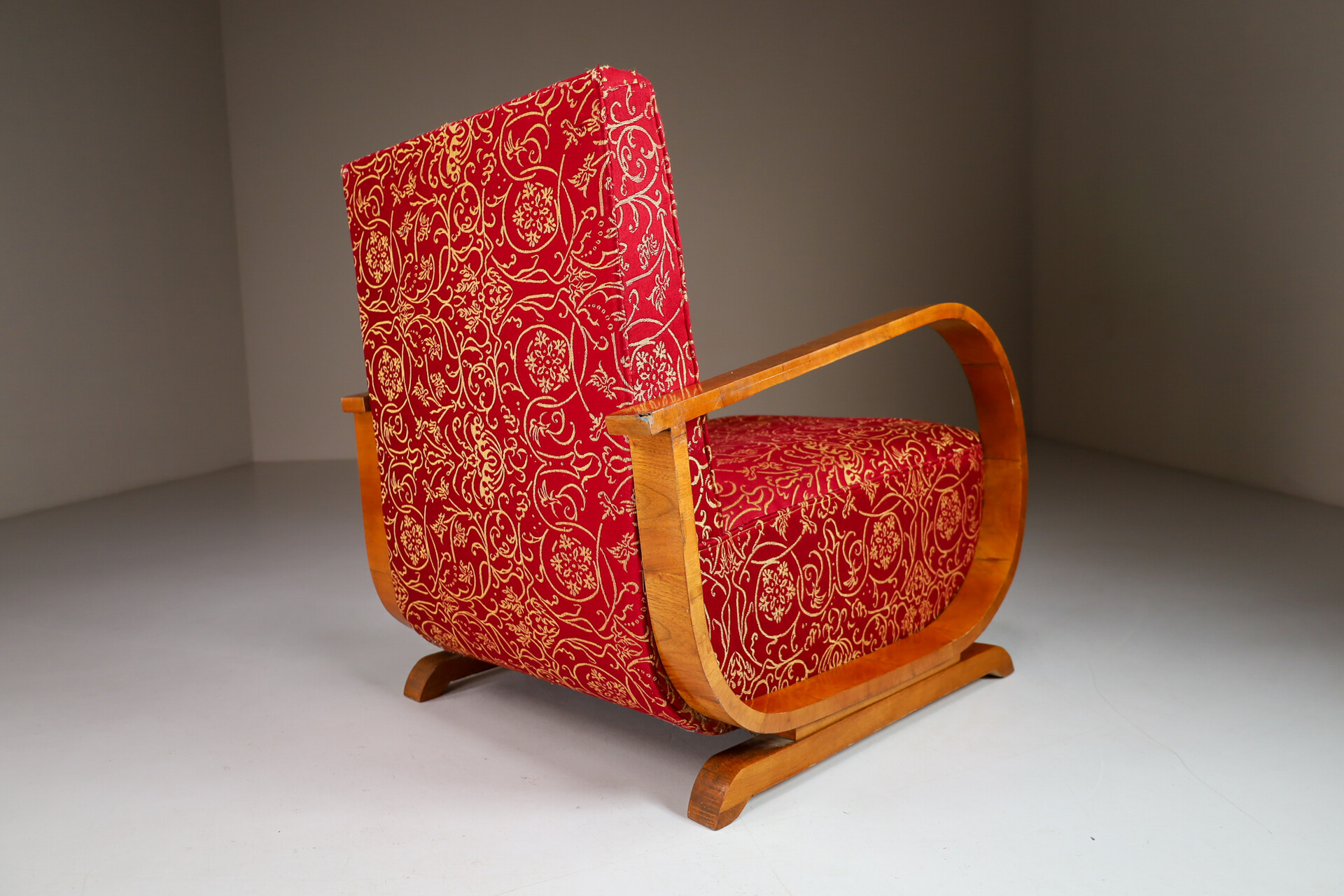 Antique / art deco Walnut armchairs in original fabric , Italiy 1930s Early-20th century