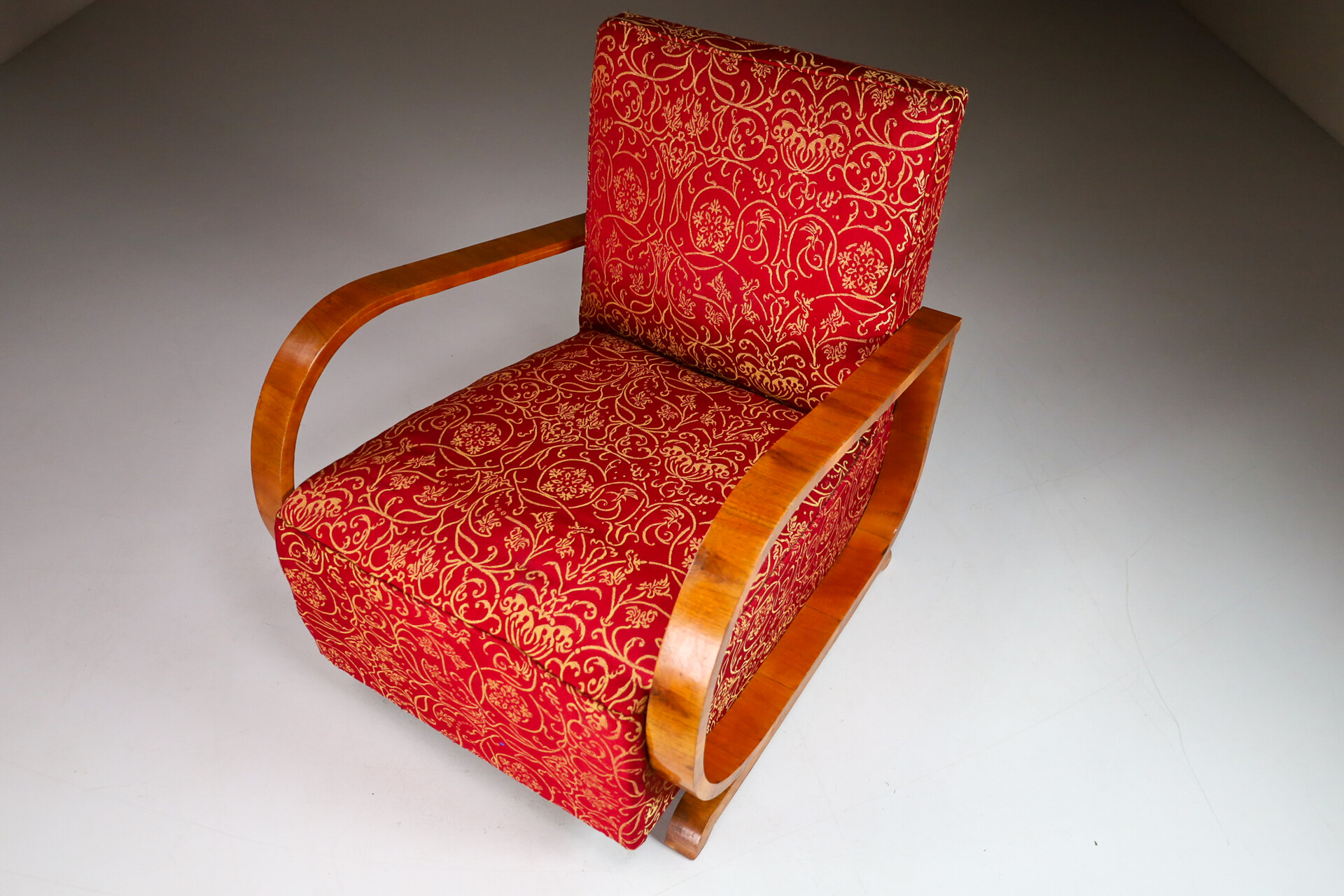 Antique / art deco Walnut armchairs in original fabric , Italiy 1930s Early-20th century