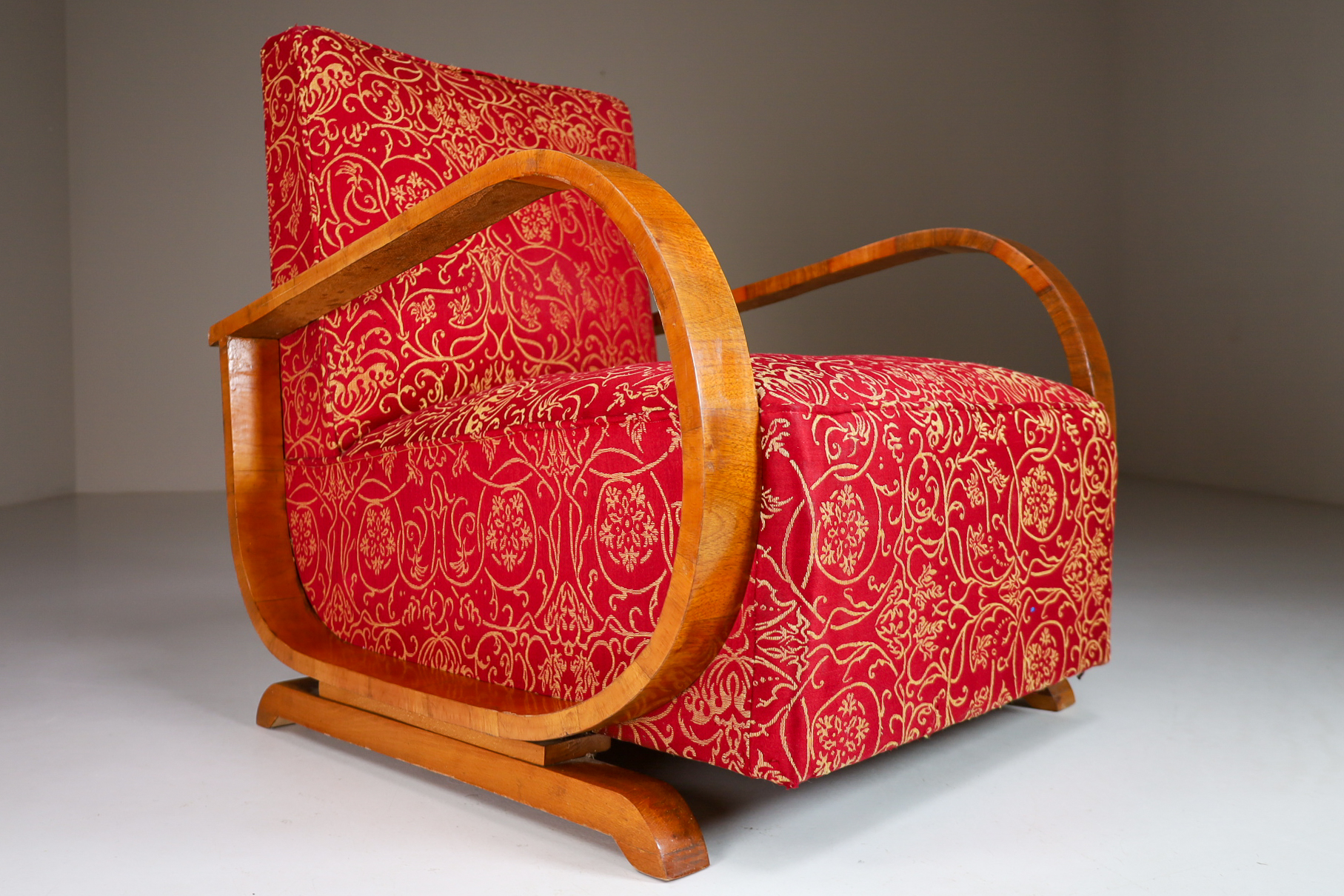 Antique / art deco Walnut armchairs in original fabric , Italiy 1930s Early-20th century