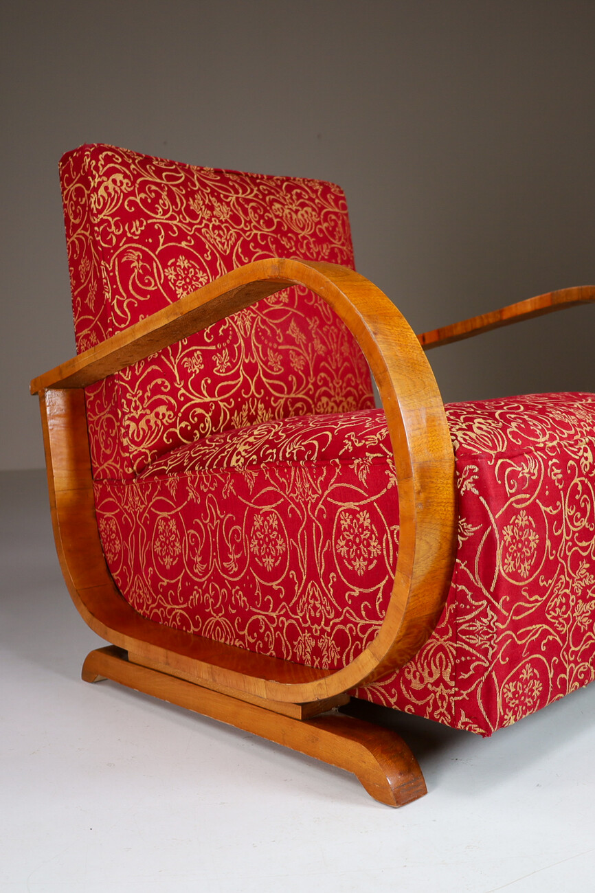 Antique / art deco Walnut armchairs in original fabric , Italiy 1930s Early-20th century