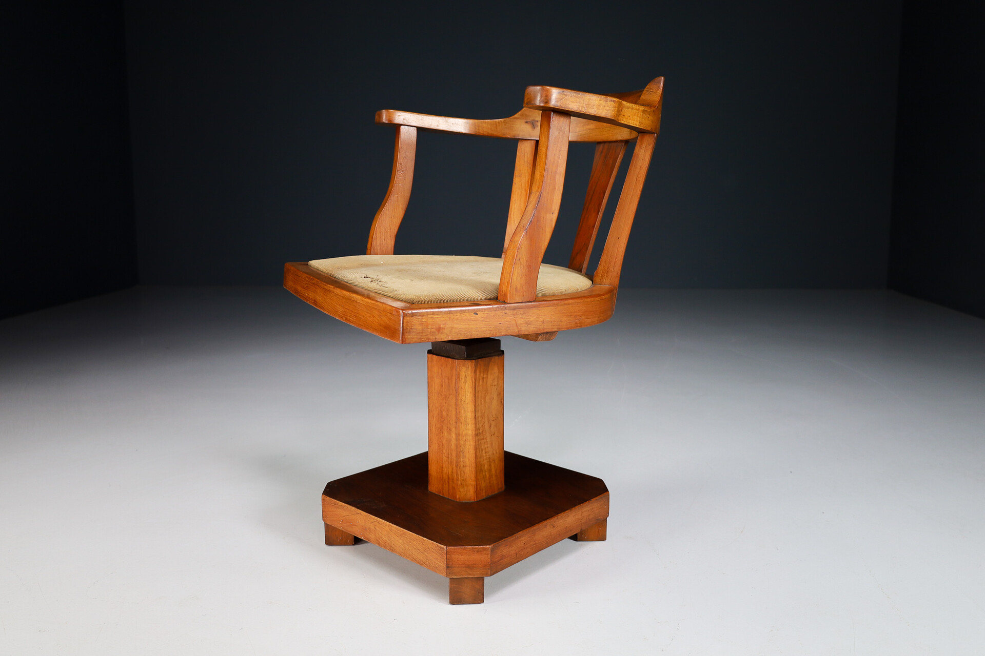 Antique Art deco Walnut Swivel Arm chair / office chair , Vienna 1920 Early-20th century