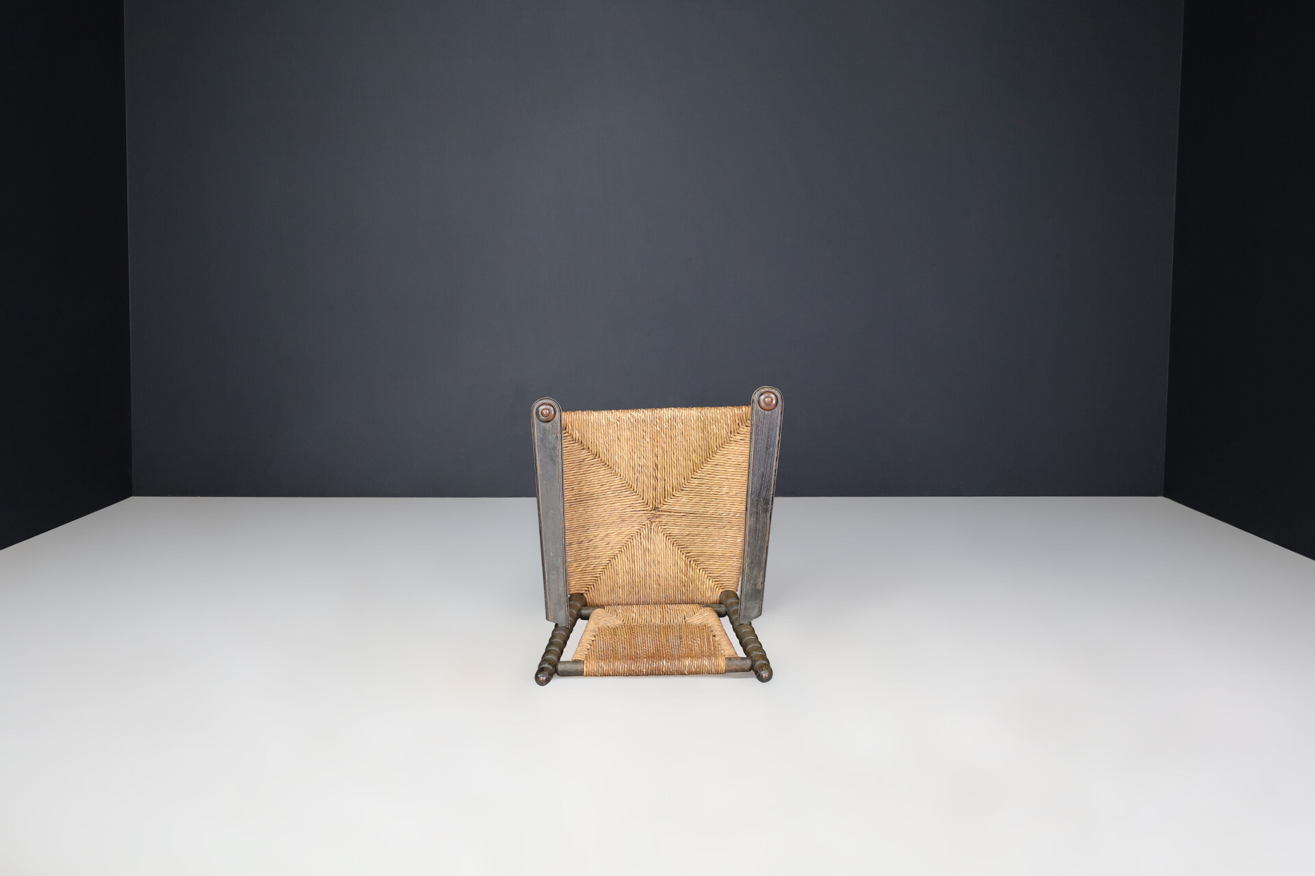 Antique Oak and Rush bobbin Armchairs, England 1920s Early-20th century