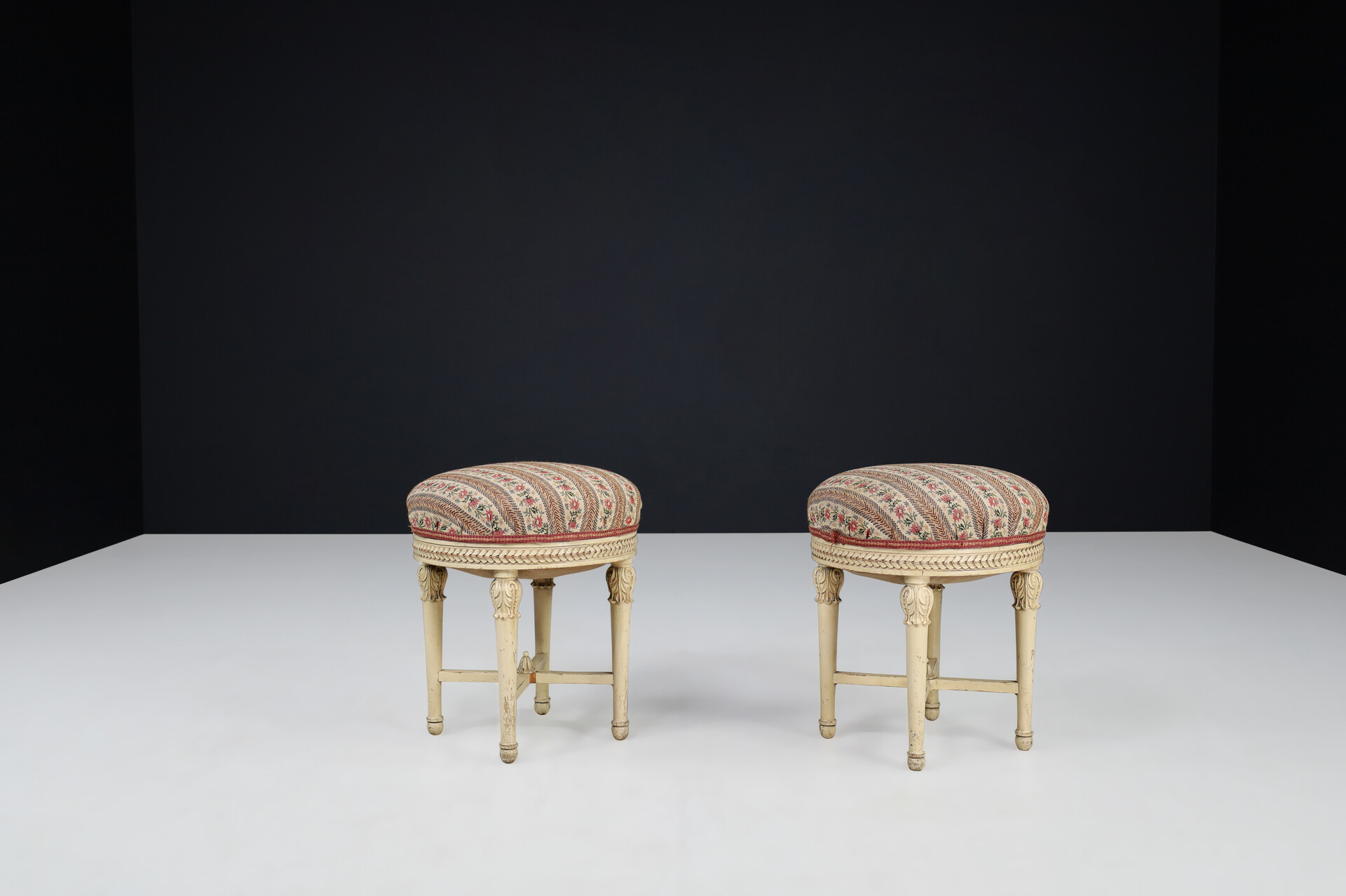 Antique Painted wood and upholstery stools, Vienna 1920s 20th century