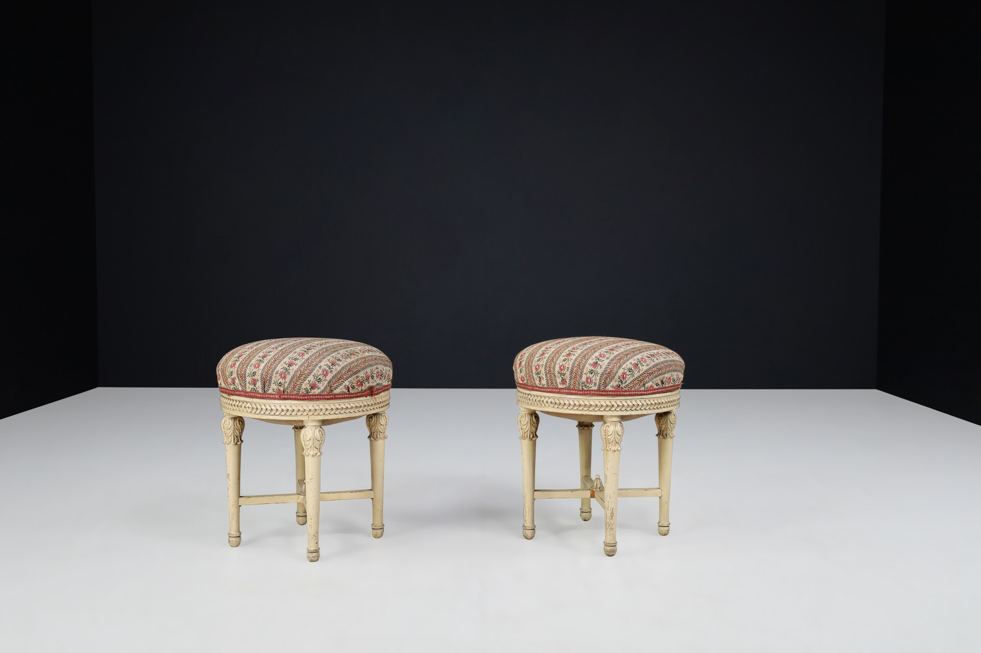 Antique Painted wood and upholstery stools, Vienna 1920s 20th century
