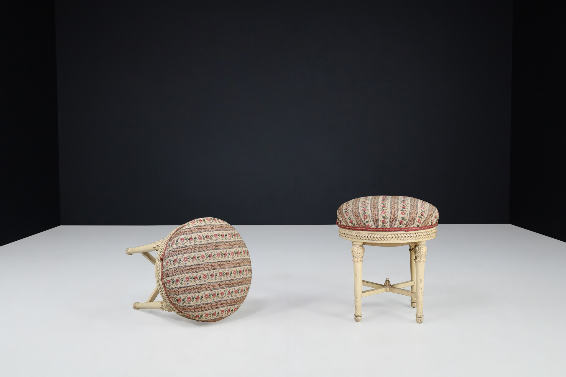 Antique Painted wood and upholstery stools, Vienna 1920s 20th century