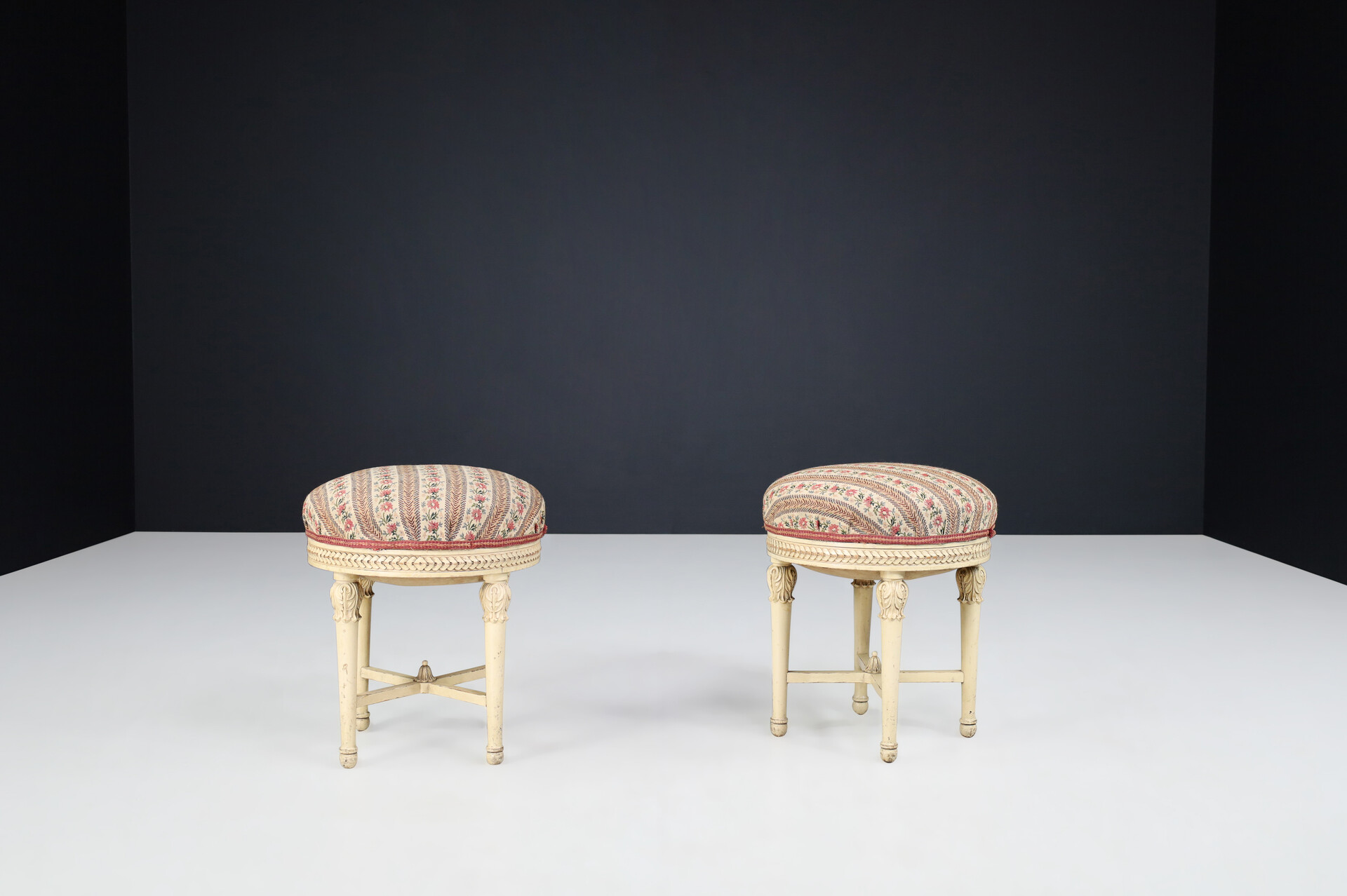 Antique Painted wood and upholstery stools, Vienna 1920s 20th century