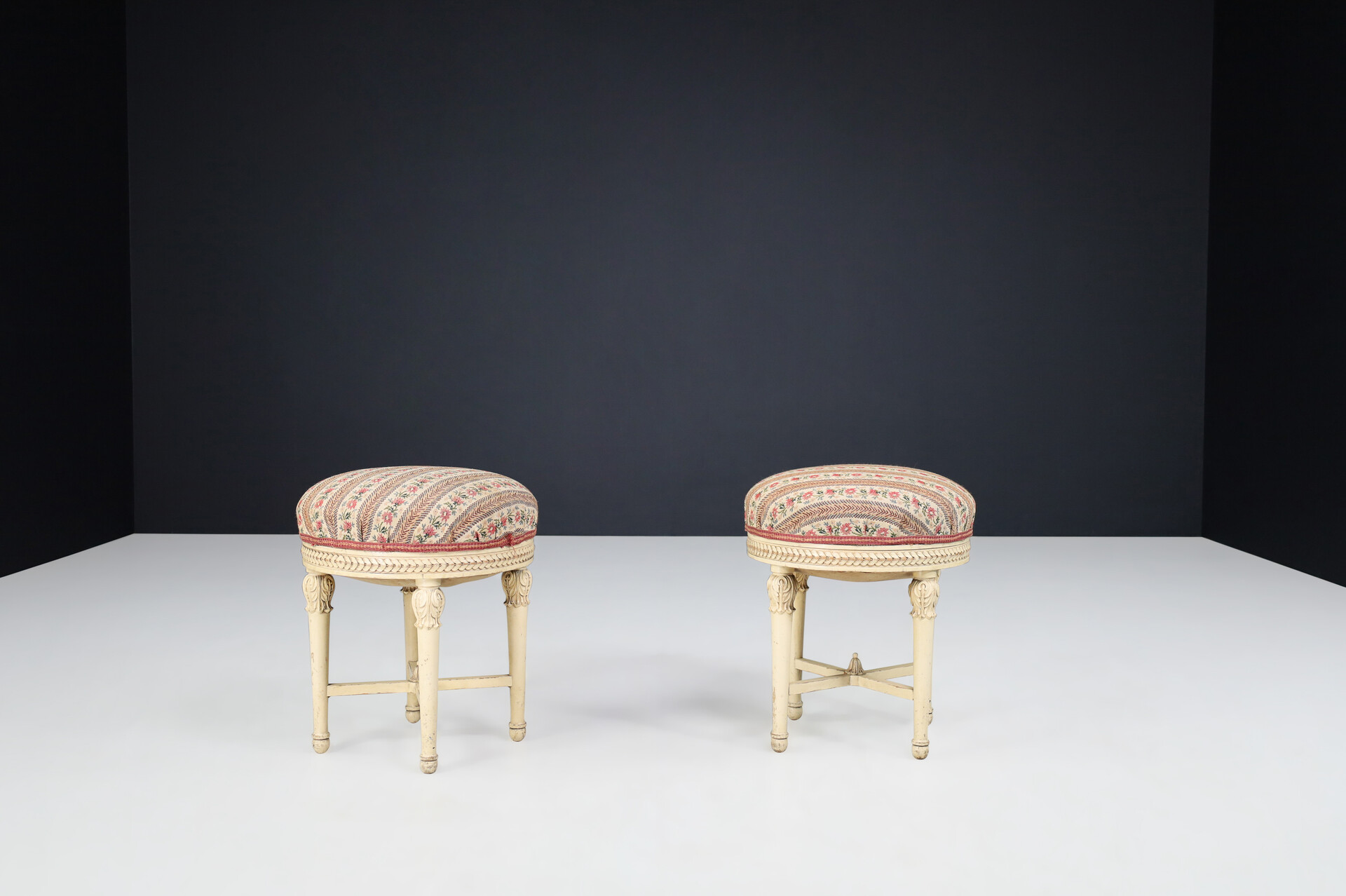 Antique Painted wood and upholstery stools, Vienna 1920s 20th century