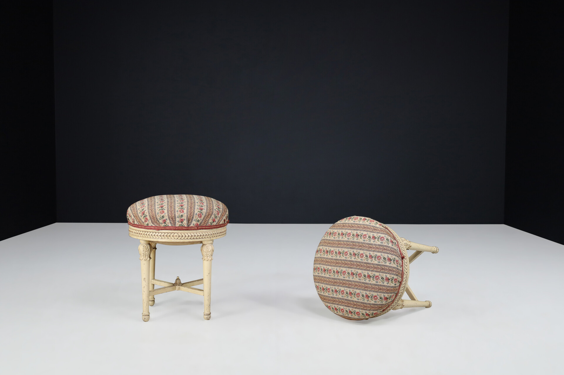 Antique Painted wood and upholstery stools, Vienna 1920s 20th century