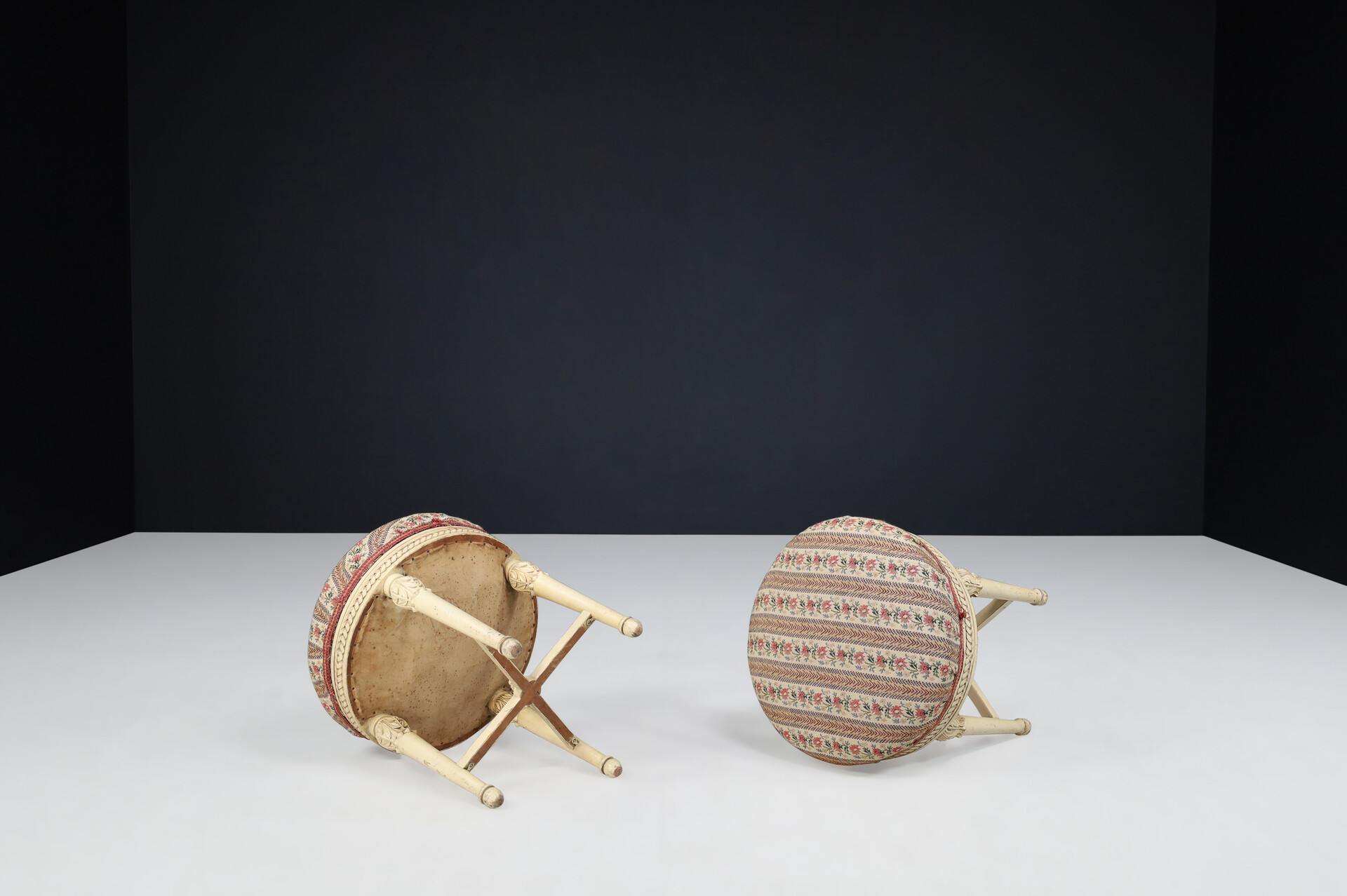 Antique Painted wood and upholstery stools, Vienna 1920s 20th century