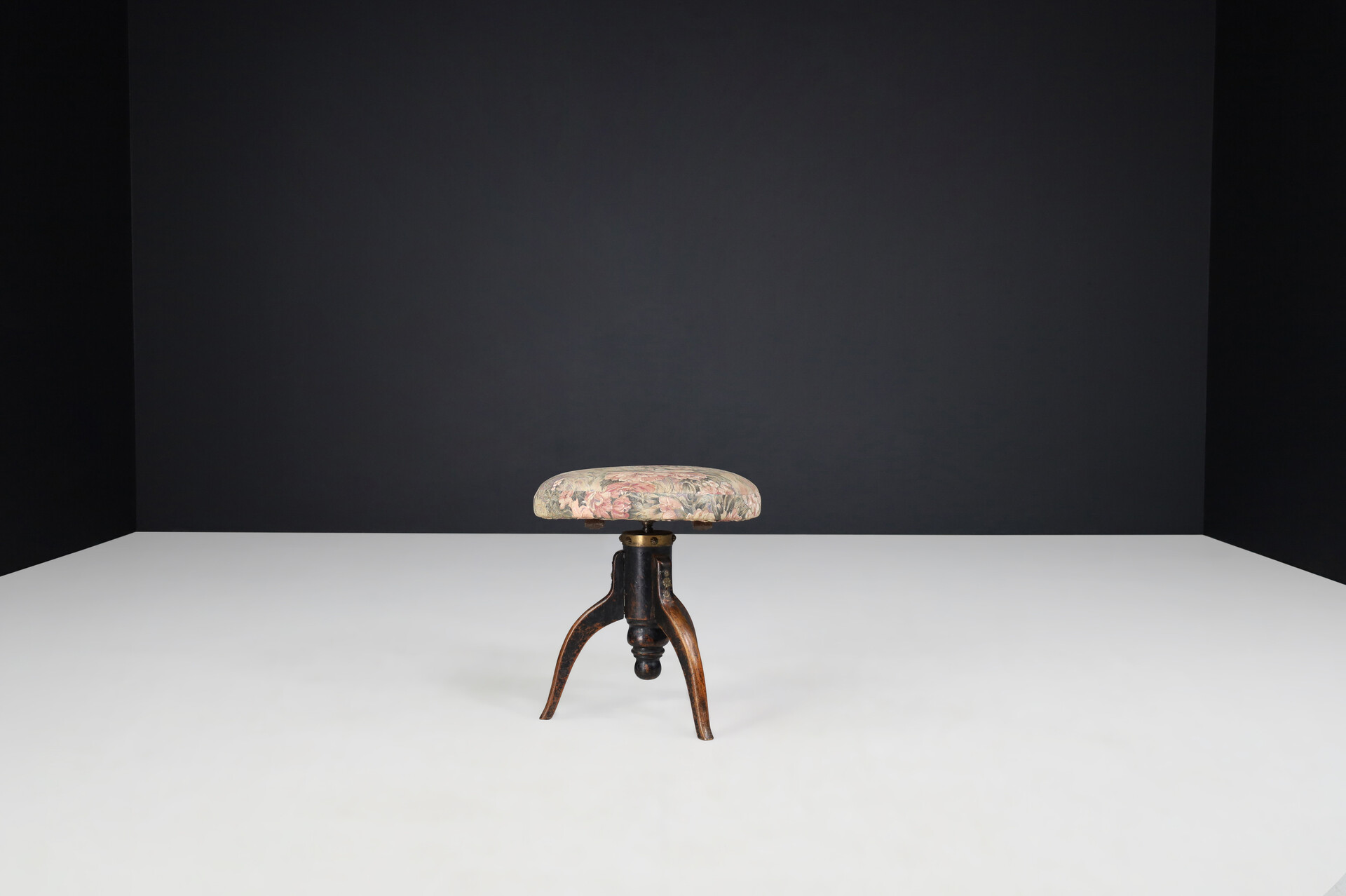 Antique Patinated wood and upholstery Tabouret, France 1900s 20th century