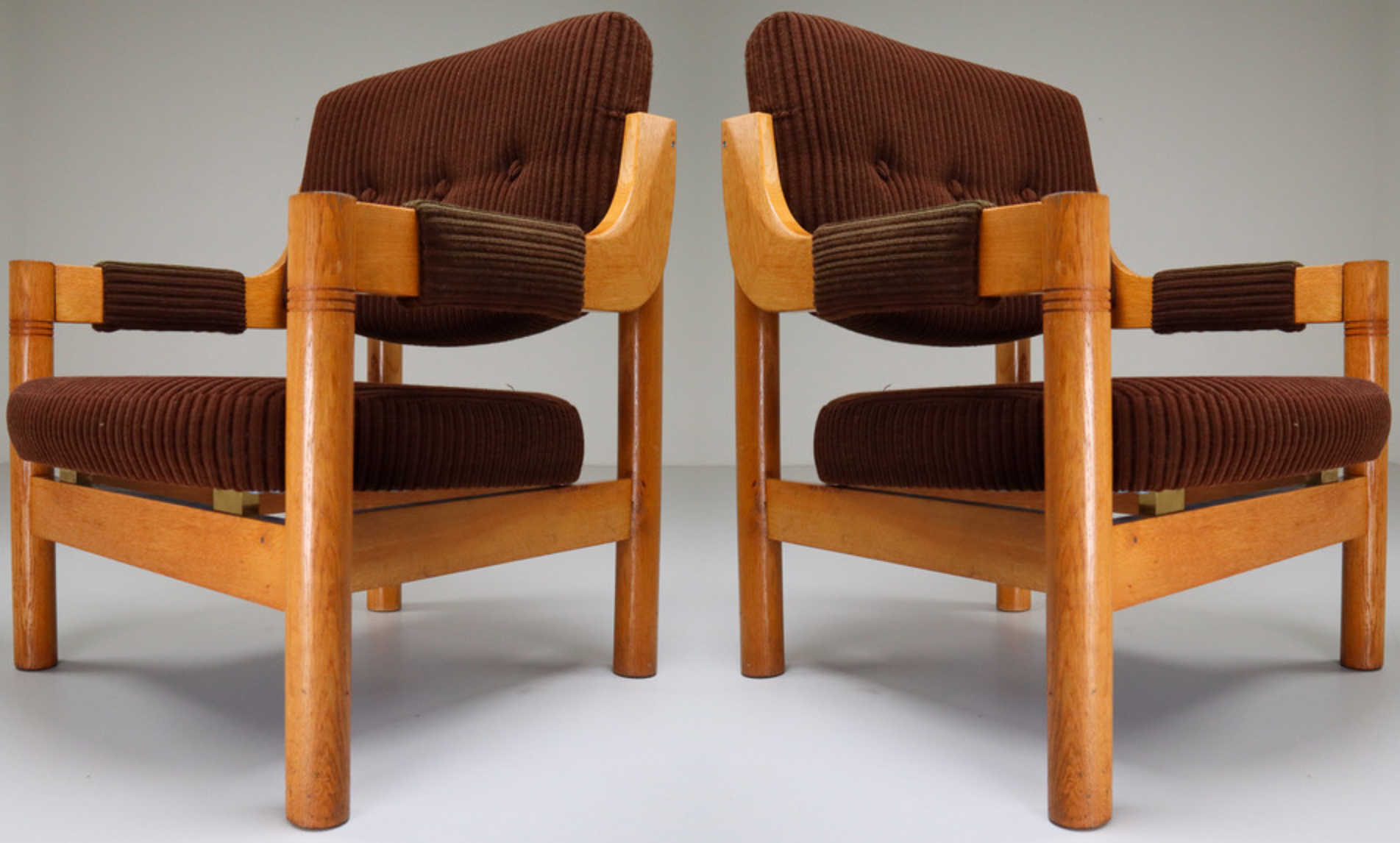 Armchairs with Robust Oak Wooden Frame, the Netherlands, 1960s 