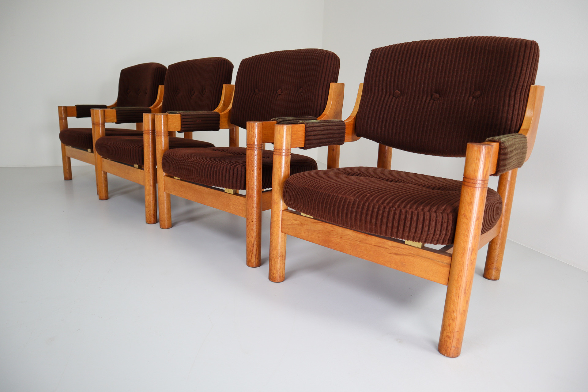 Armchairs with Robust Oak Wooden Frame, the Netherlands, 1960s 