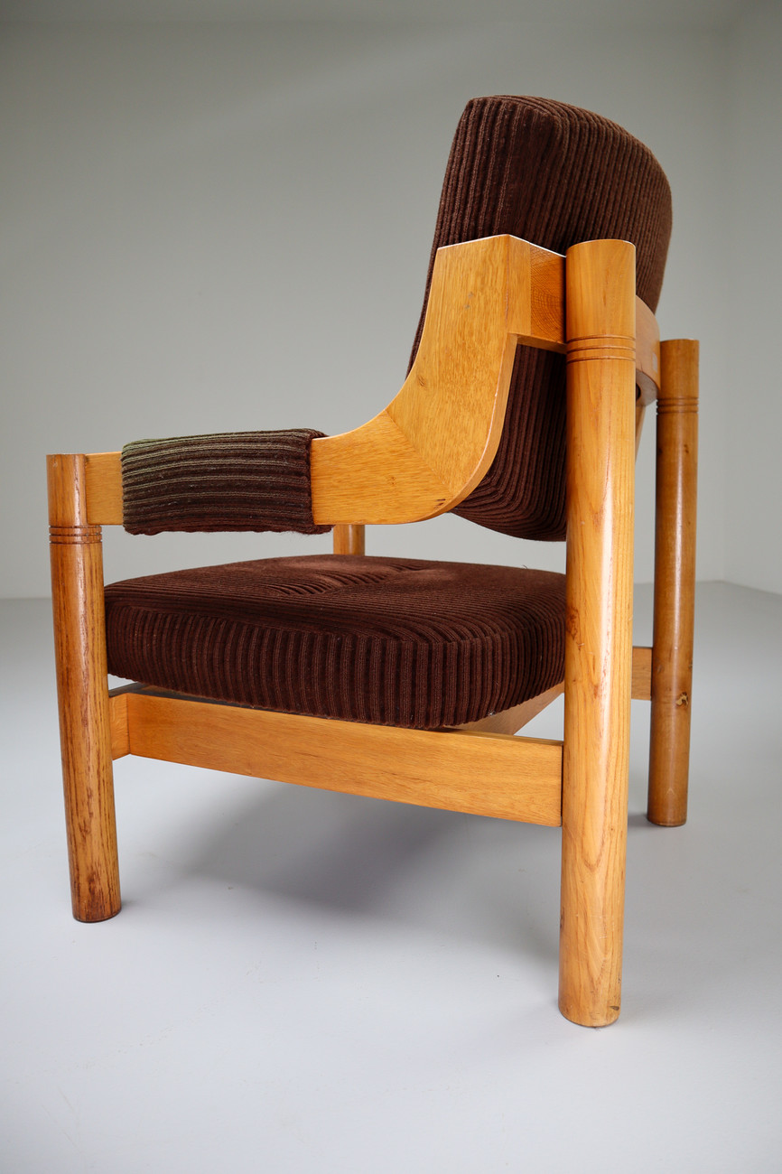 Armchairs with Robust Oak Wooden Frame, the Netherlands, 1960s 