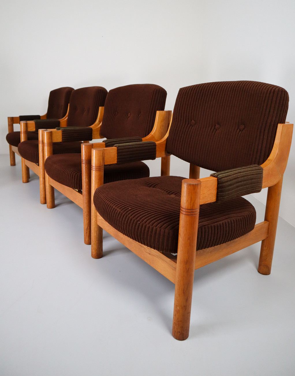 Armchairs with Robust Oak Wooden Frame, the Netherlands, 1960s 
