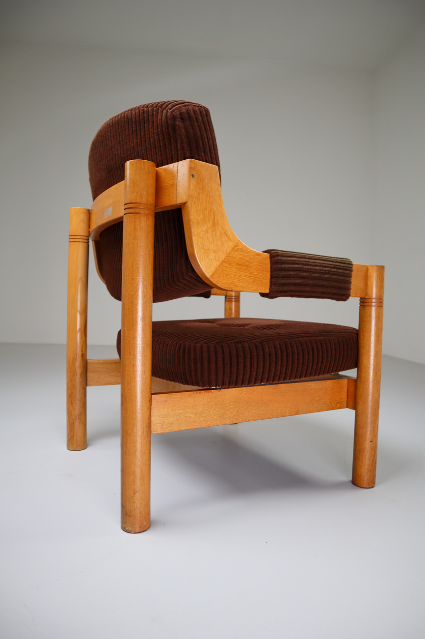 Armchairs with Robust Oak Wooden Frame, the Netherlands, 1960s 