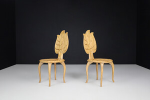 Art and craft Bartolozzi & Maioli Wooden and Gold Leaf Chairs, Italy, 1970s Late-20th century