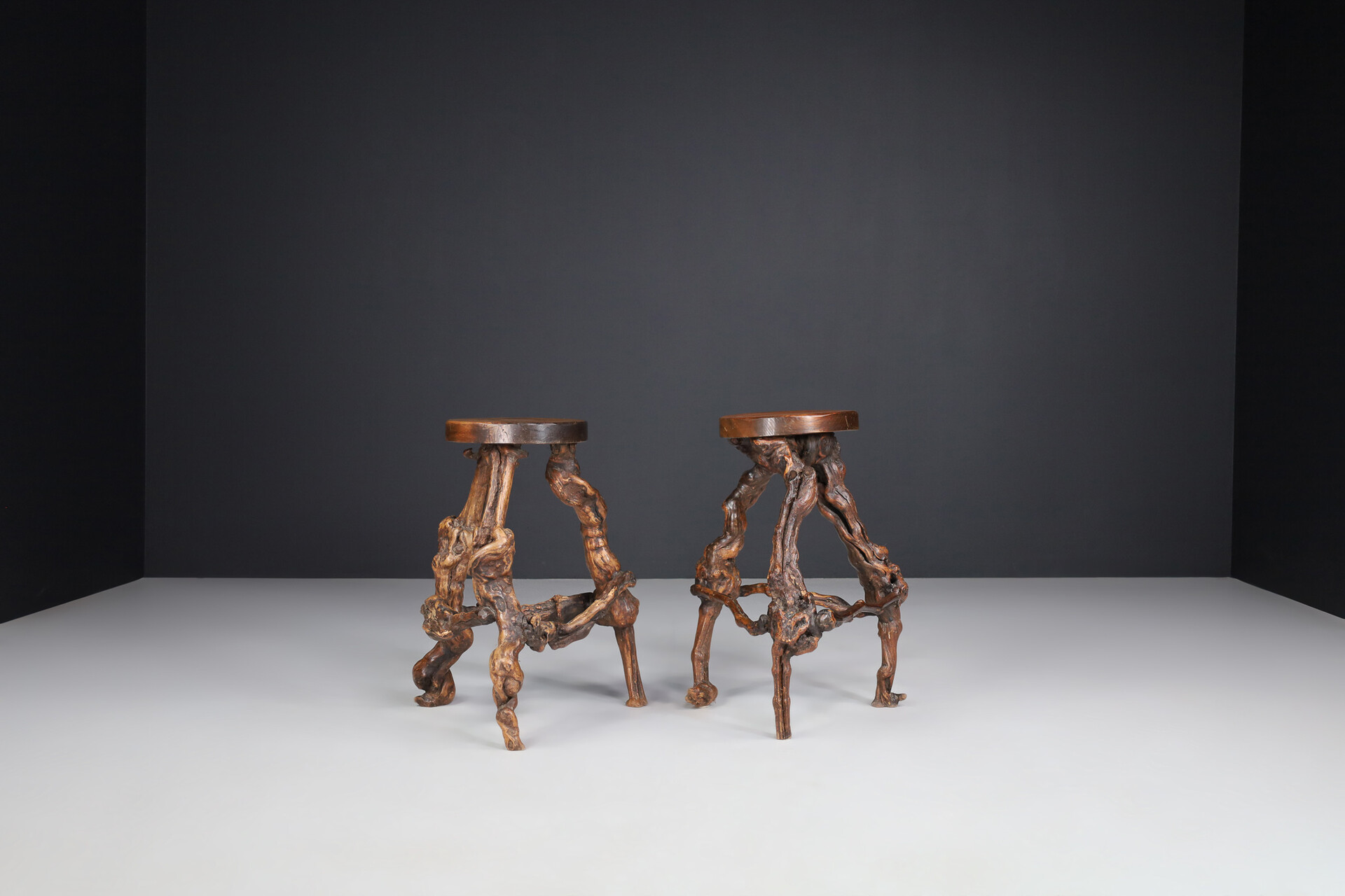 Art and craft Handcrafted Grapevine Root Stools / side tables , France 1950s Mid-20th century