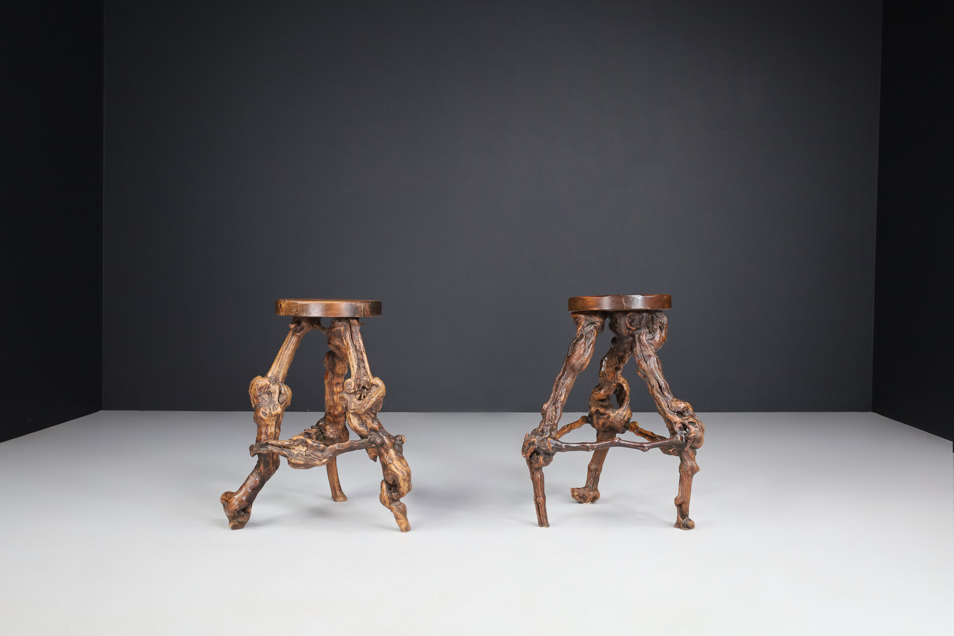 Art and craft Handcrafted Grapevine Root Stools / side tables , France 1950s Mid-20th century