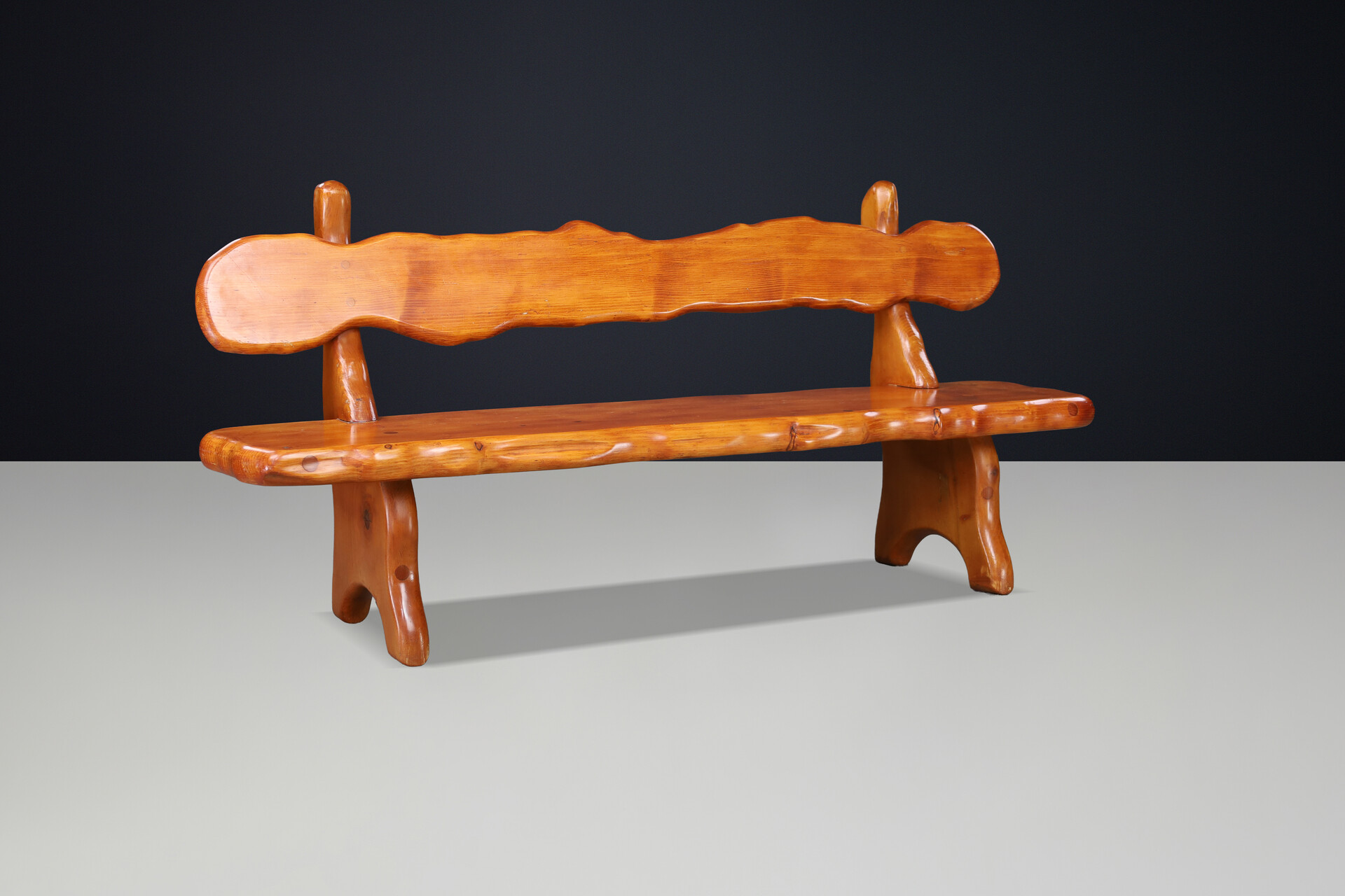 Art and craft Sculptural Alpine 2x bench and table in Solid Pine France 1970s Late-20th century