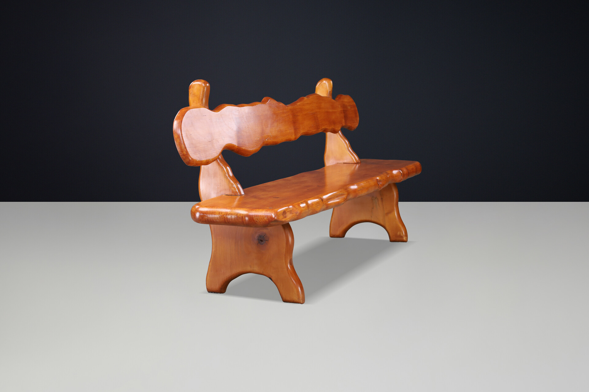 Art and craft Sculptural Alpine Bench in Solid Pine France 1970s Late-20th century