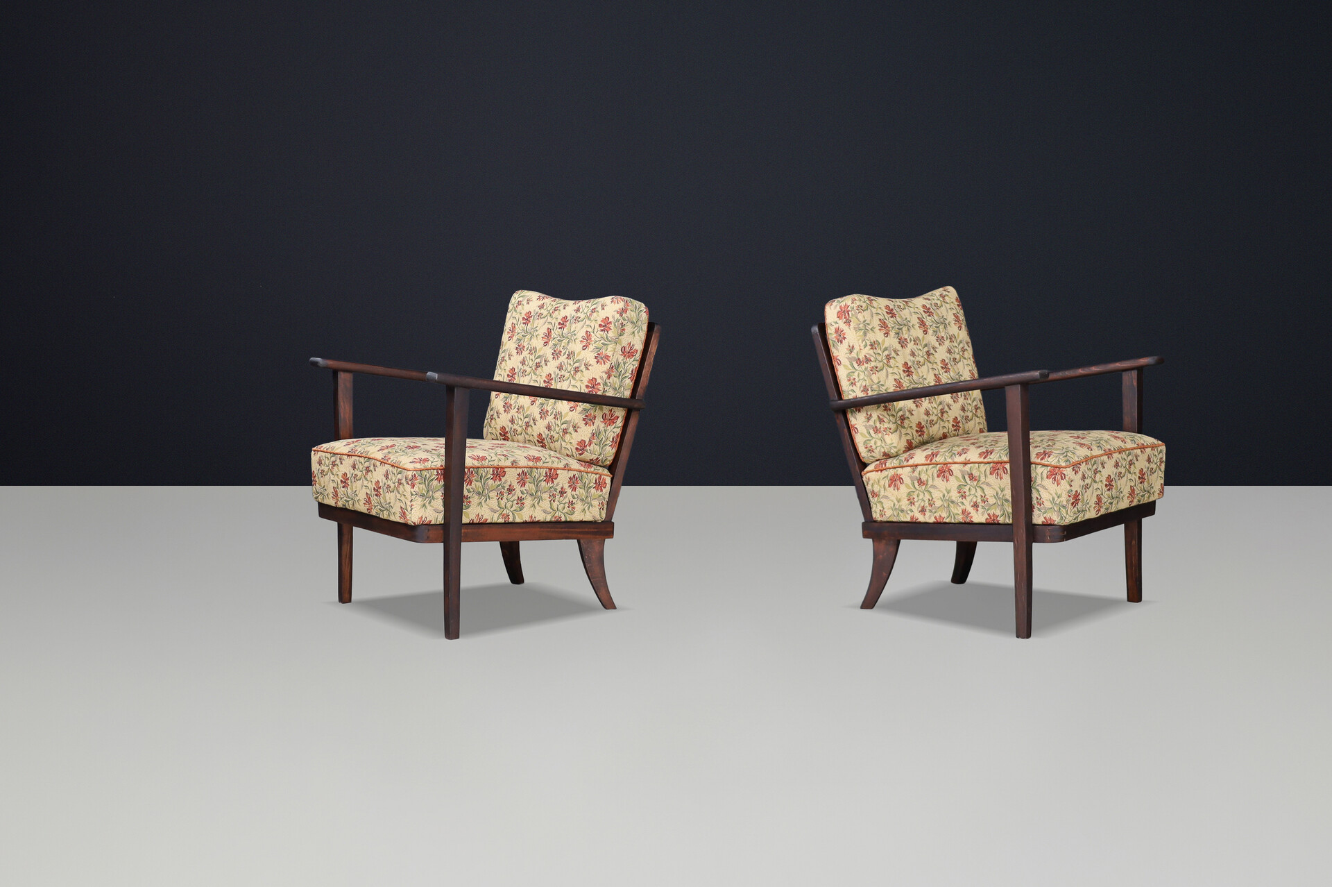 Art-Deco Arm Chairs / lounge chairs original Upholstered Fabric, Praque 1930s Mid-20th century
