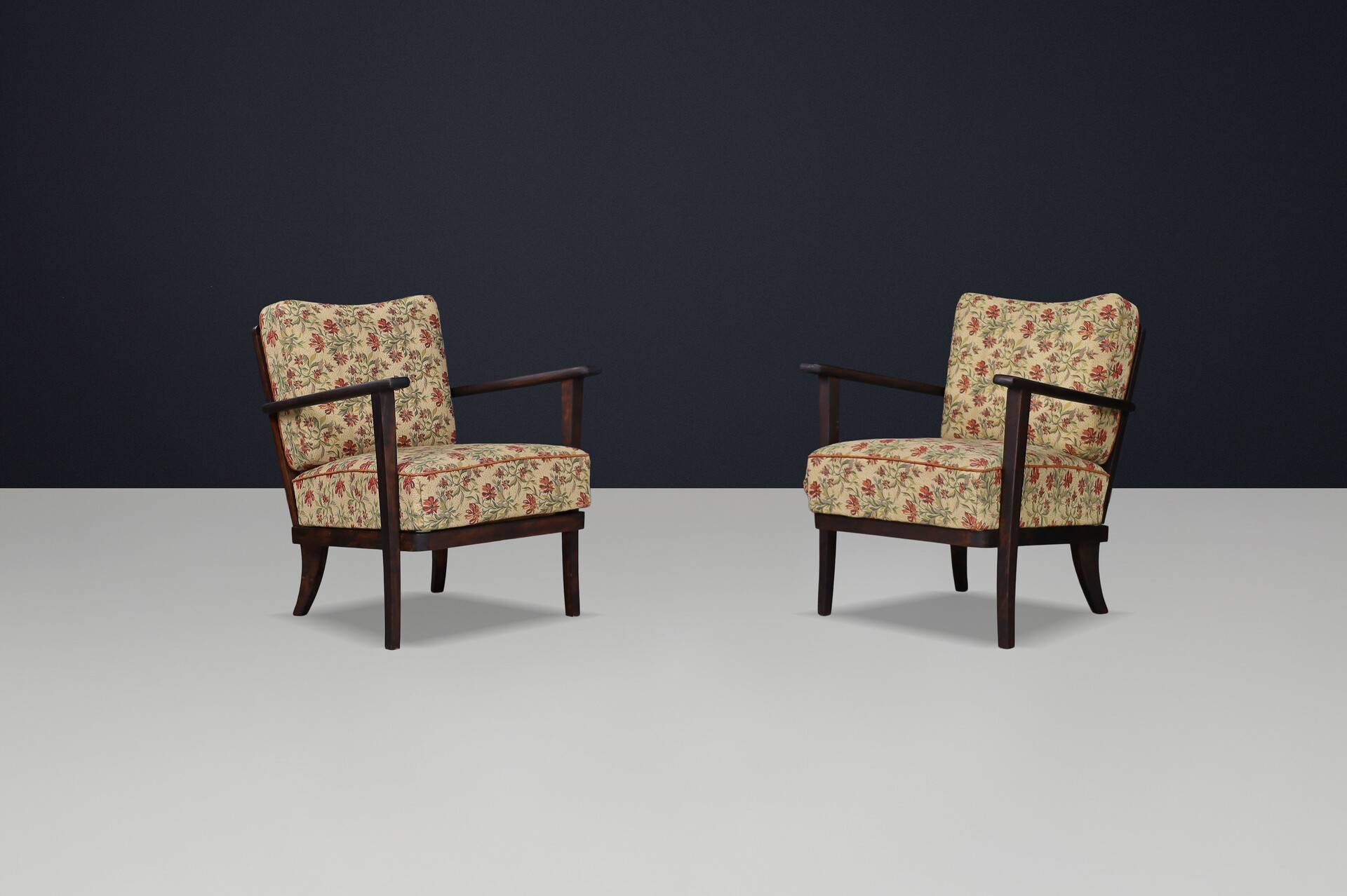 Art-Deco Arm Chairs / lounge chairs original Upholstered Fabric, Praque 1930s Mid-20th century