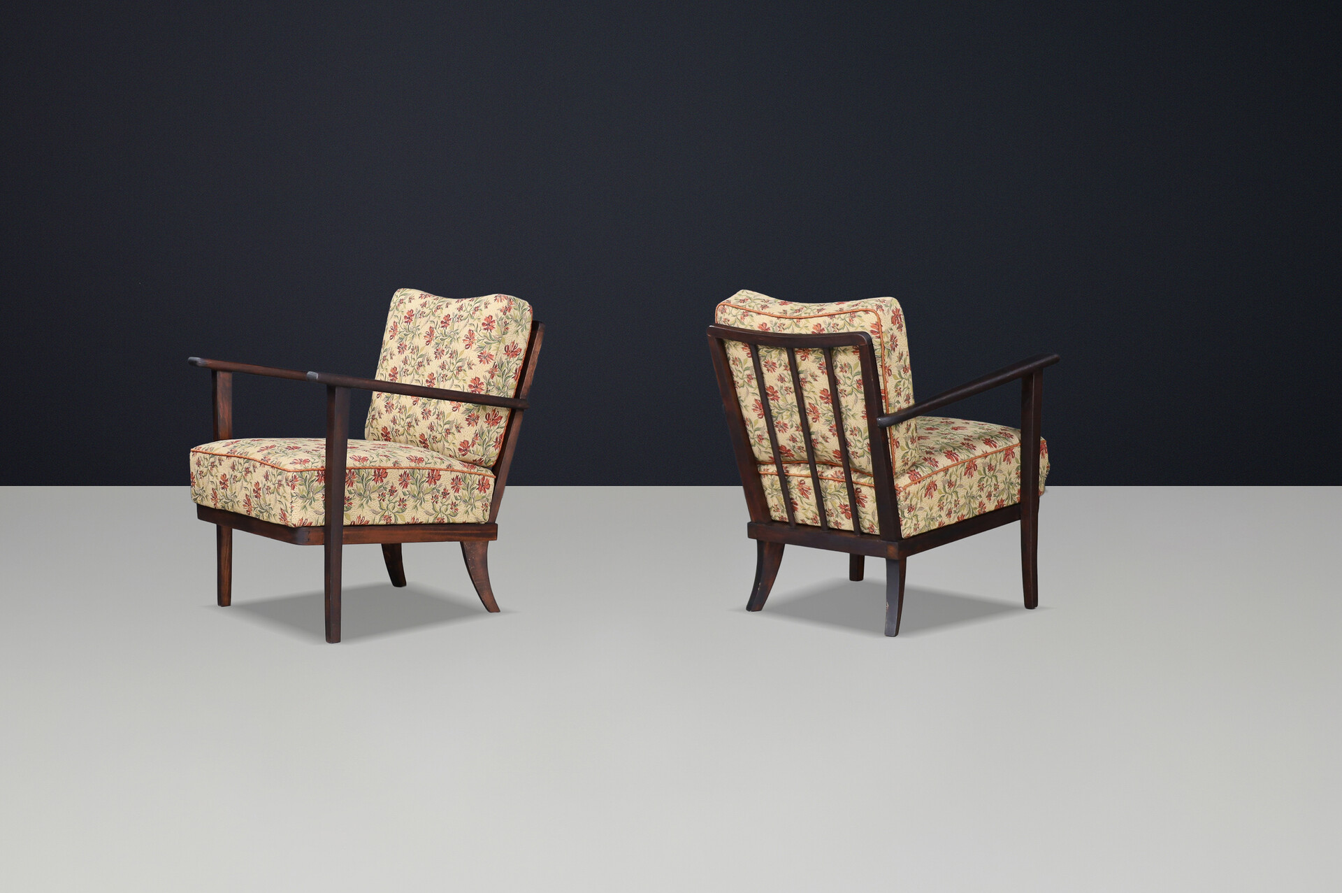 Art-Deco Arm Chairs / lounge chairs original Upholstered Fabric, Praque 1930s Mid-20th century