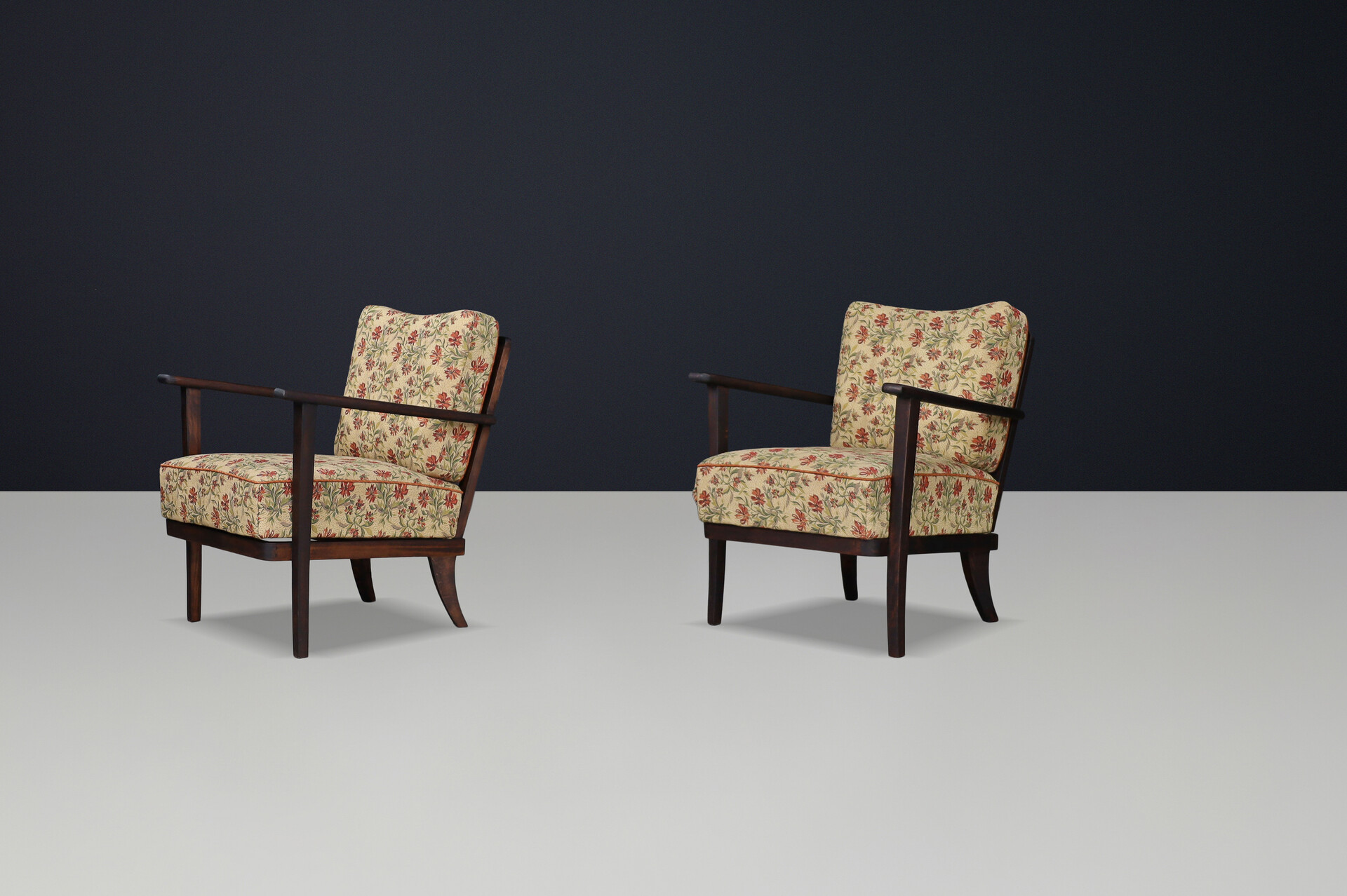 Art-Deco Arm Chairs / lounge chairs original Upholstered Fabric, Praque 1930s Mid-20th century