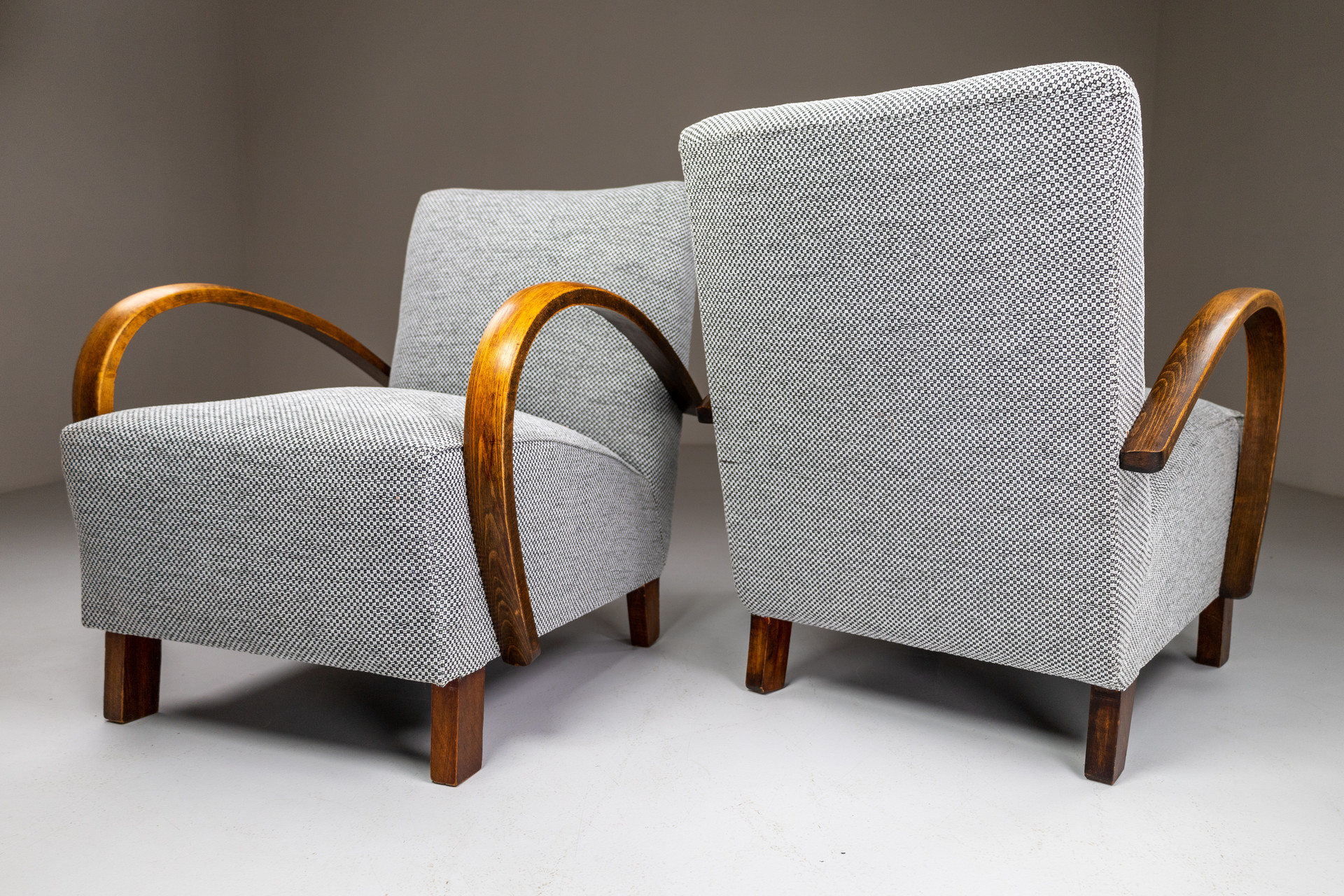 Art-Deco Arm Chairs With New Upholstered Fabric, Praque 1940s Early-20th century