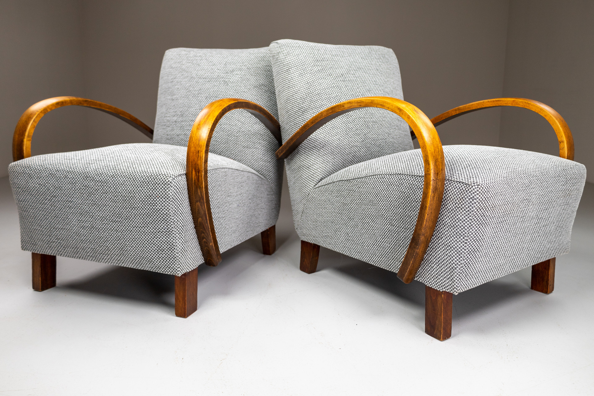 Art-Deco Arm Chairs With New Upholstered Fabric, Praque 1940s Early-20th century