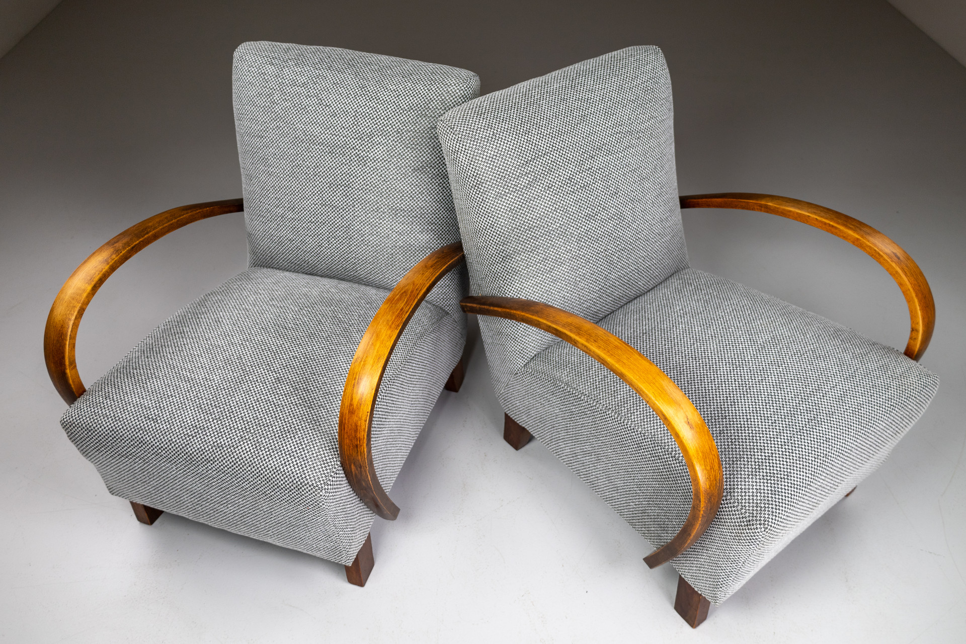 Art-Deco Arm Chairs With New Upholstered Fabric, Praque 1940s Early-20th century
