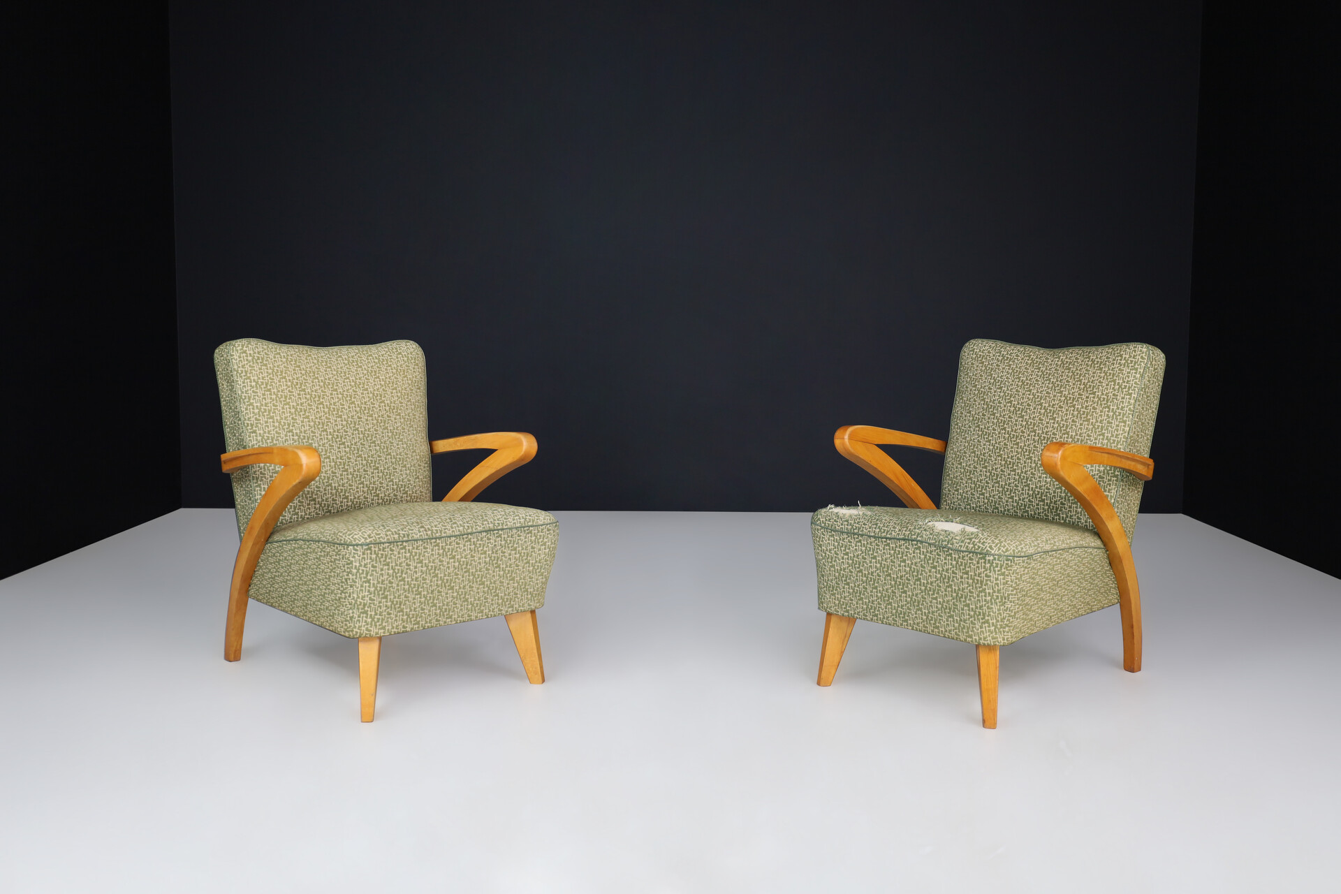 Art deco arm chairs with original upholstery By j Halabala Praque 1930s Mid-20th century