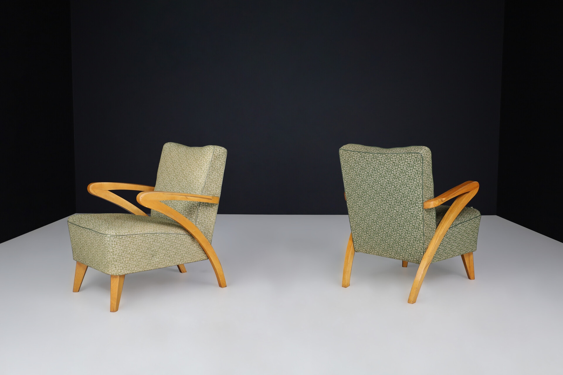 Art deco arm chairs with original upholstery By j Halabala Praque 1930s Mid-20th century